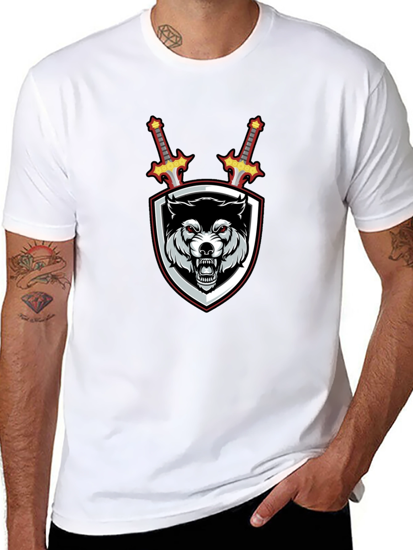 Wolf Crest Sword Graphic T-Shirt - Black