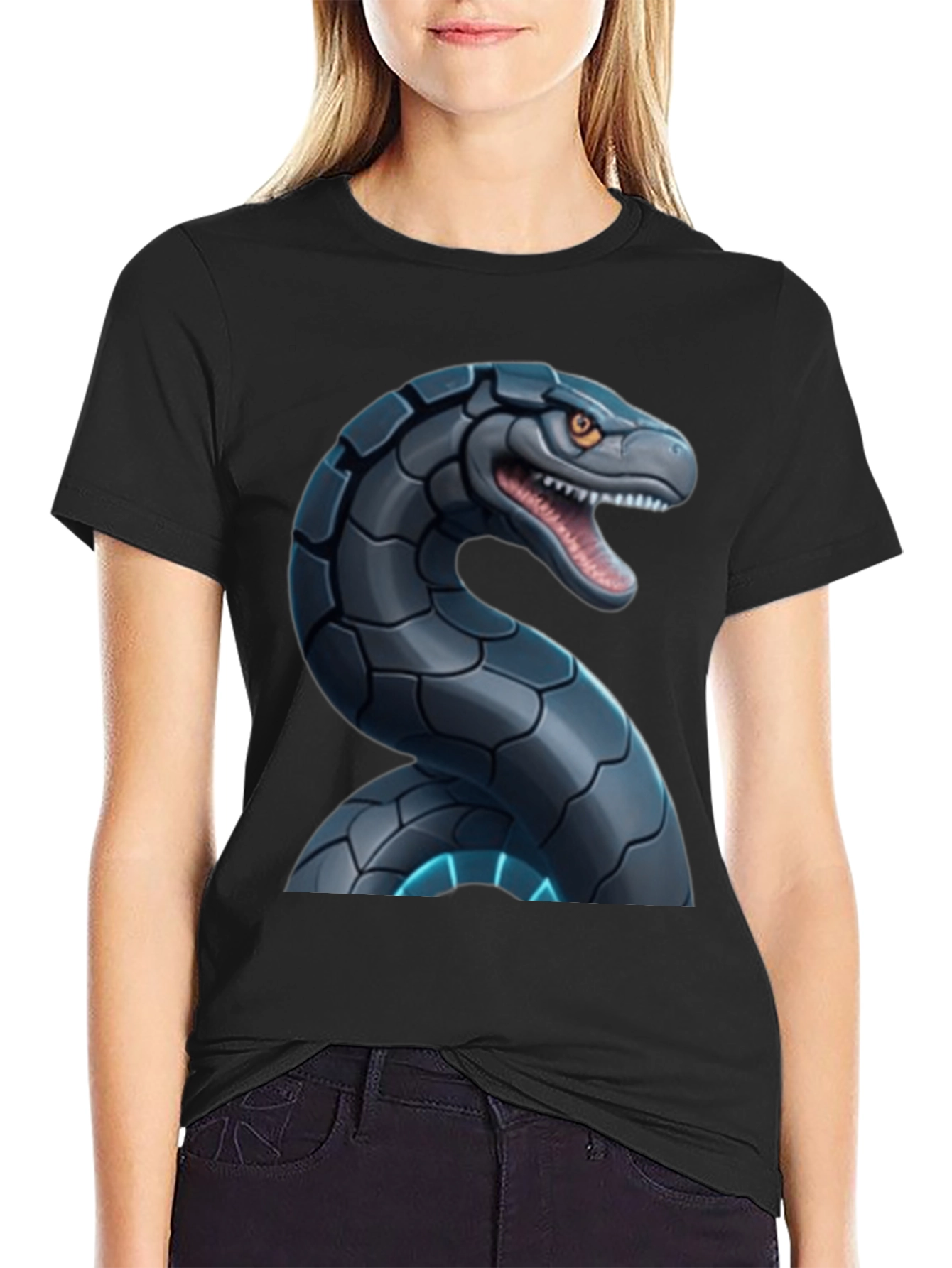 Robotic Snake Graphic T-Shirt - Black