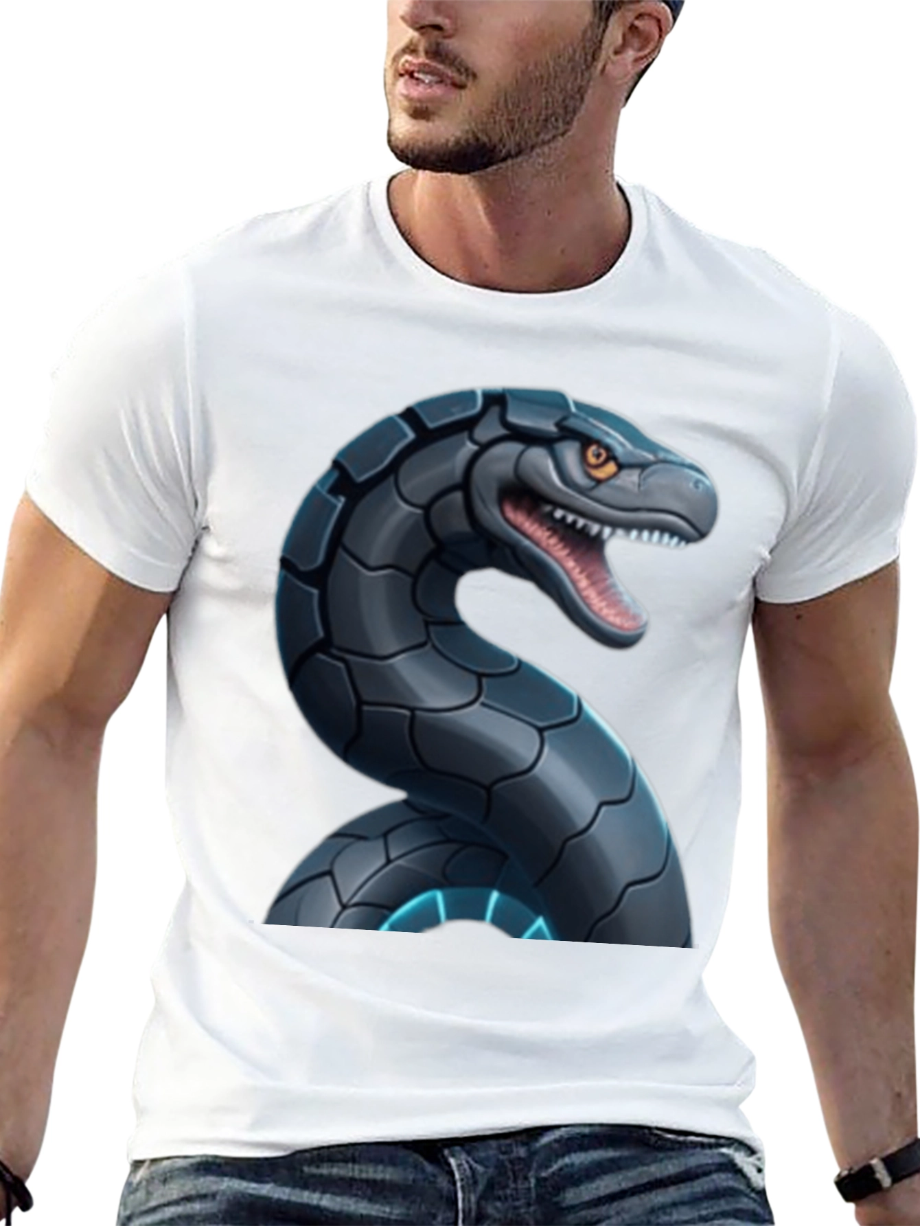 Robotic Snake Graphic T-Shirt - Black