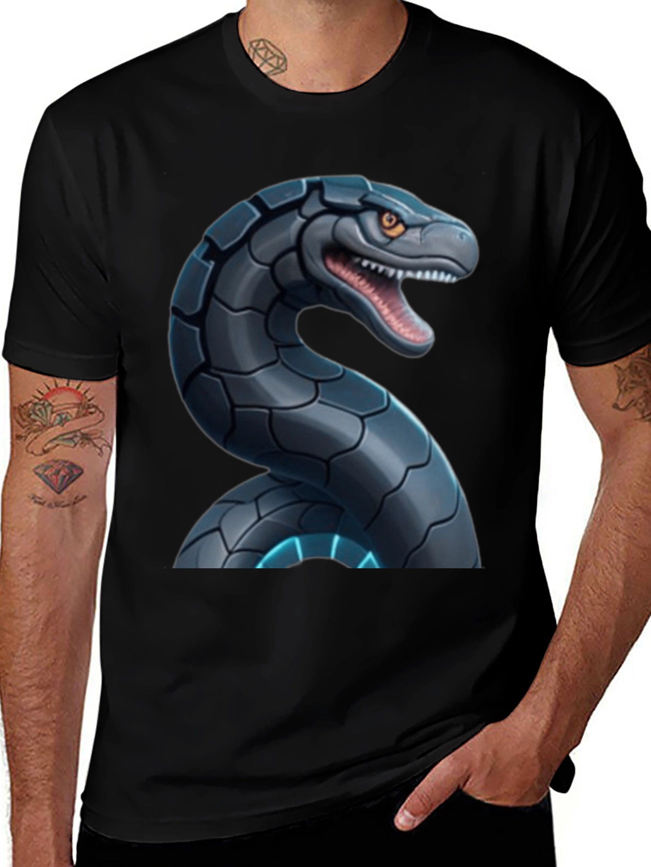 Robotic Snake Graphic T-Shirt - Black