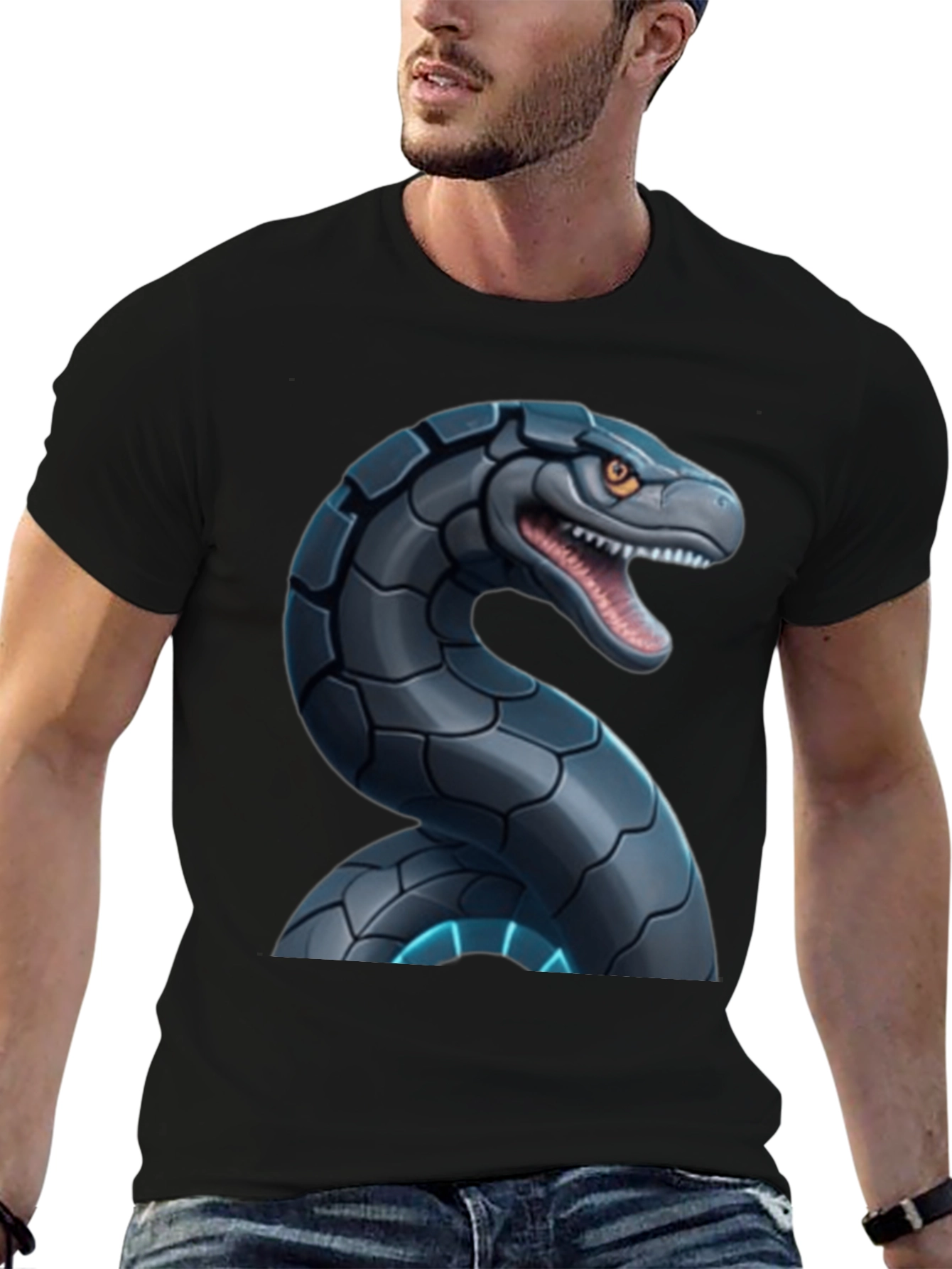 Robotic Snake Graphic T-Shirt - Black