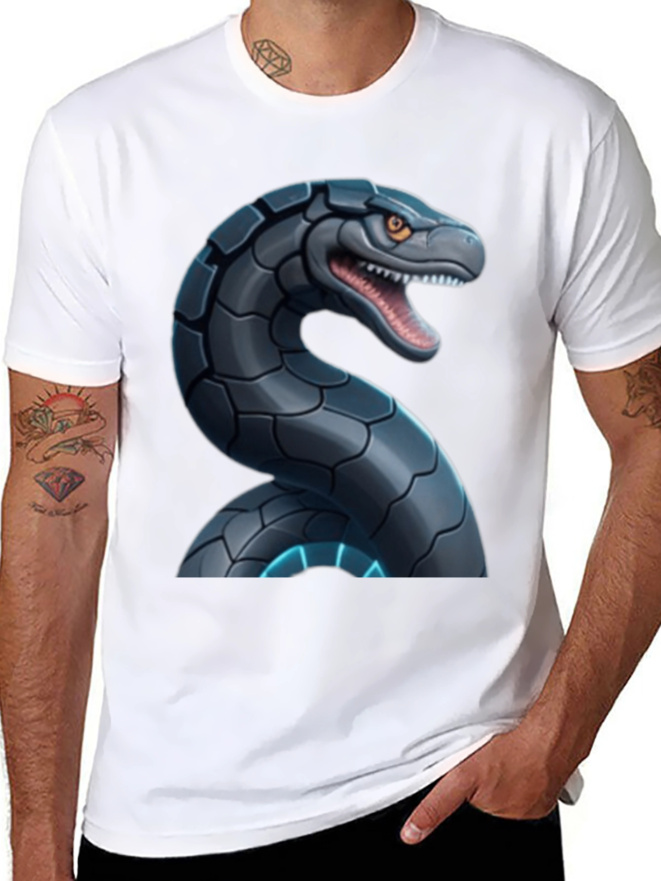 Robotic Snake Graphic T-Shirt - Black