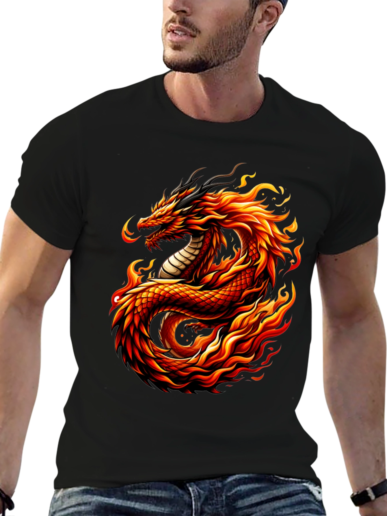 Fiery Dragon Graphic Tee - Mens Black T-Shirt