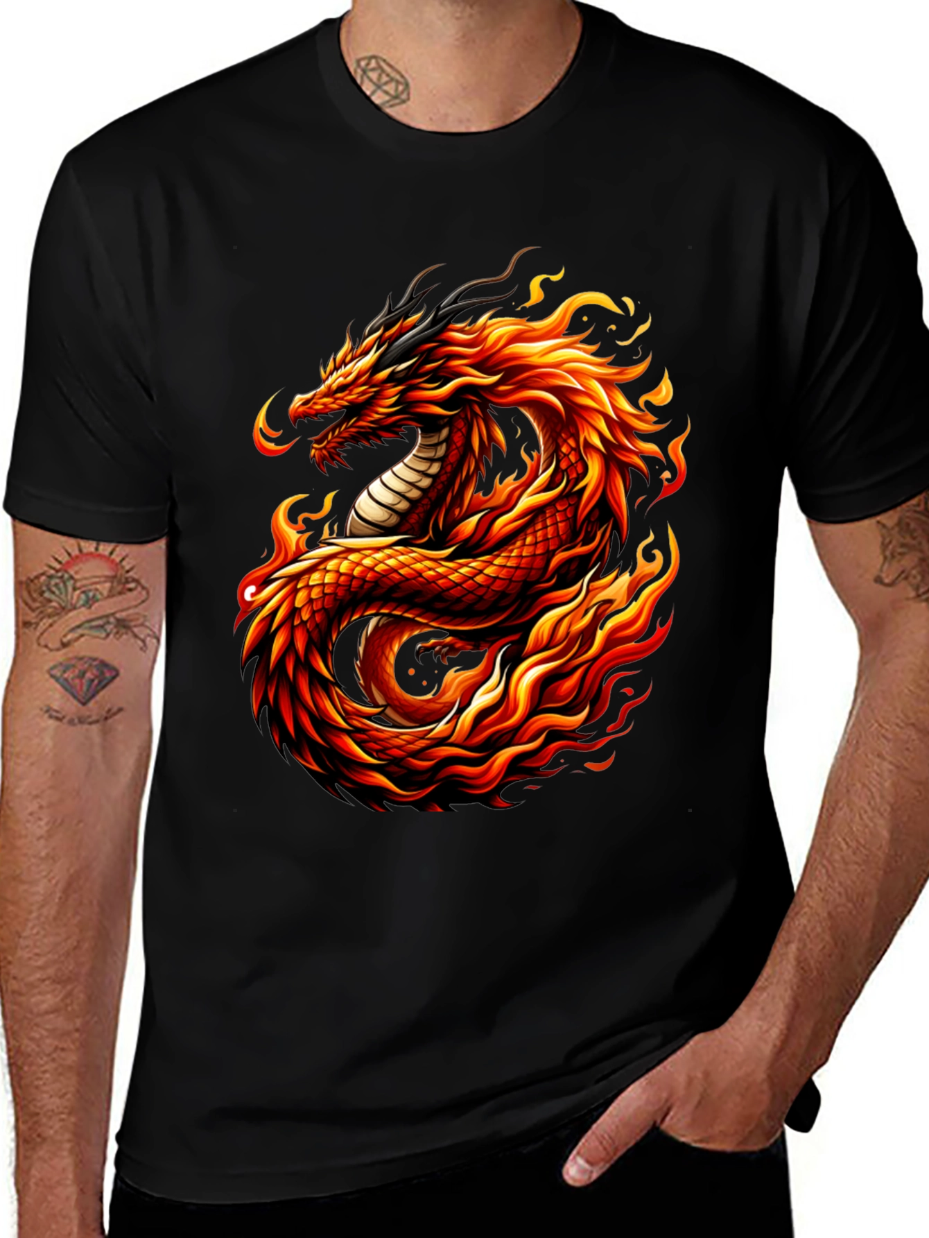 Fiery Dragon Graphic Tee - Mens Black T-Shirt