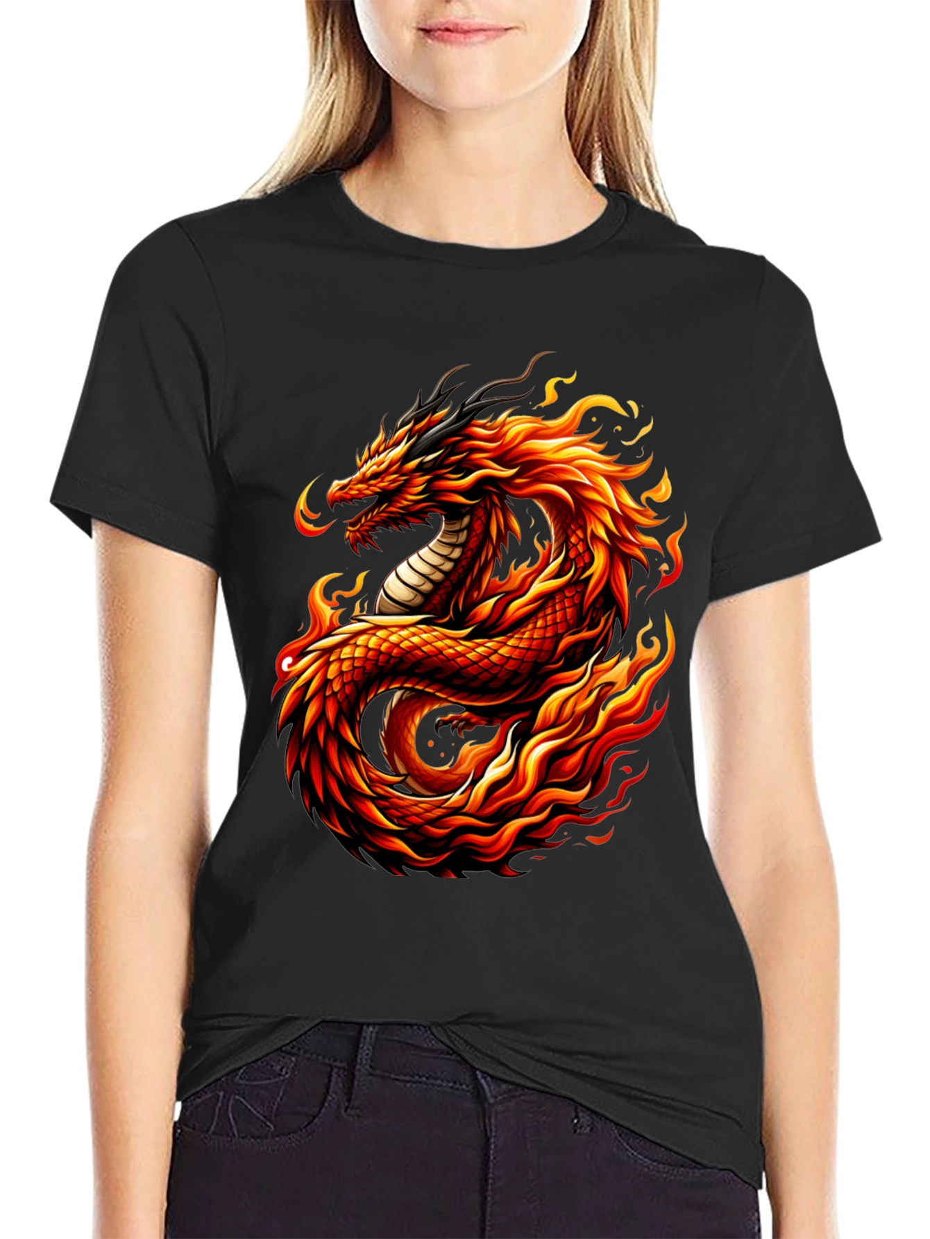 Fiery Dragon Graphic Tee - Mens Black T-Shirt