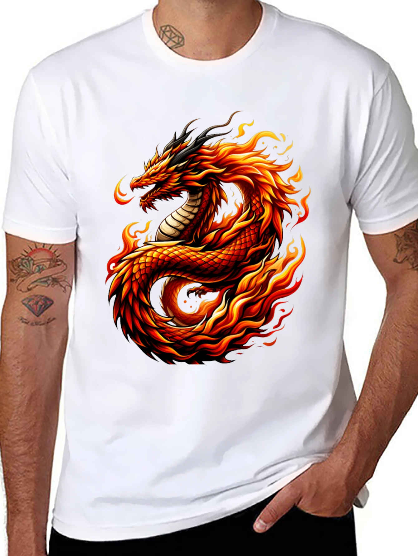 Fiery Dragon Graphic Tee - Mens Black T-Shirt