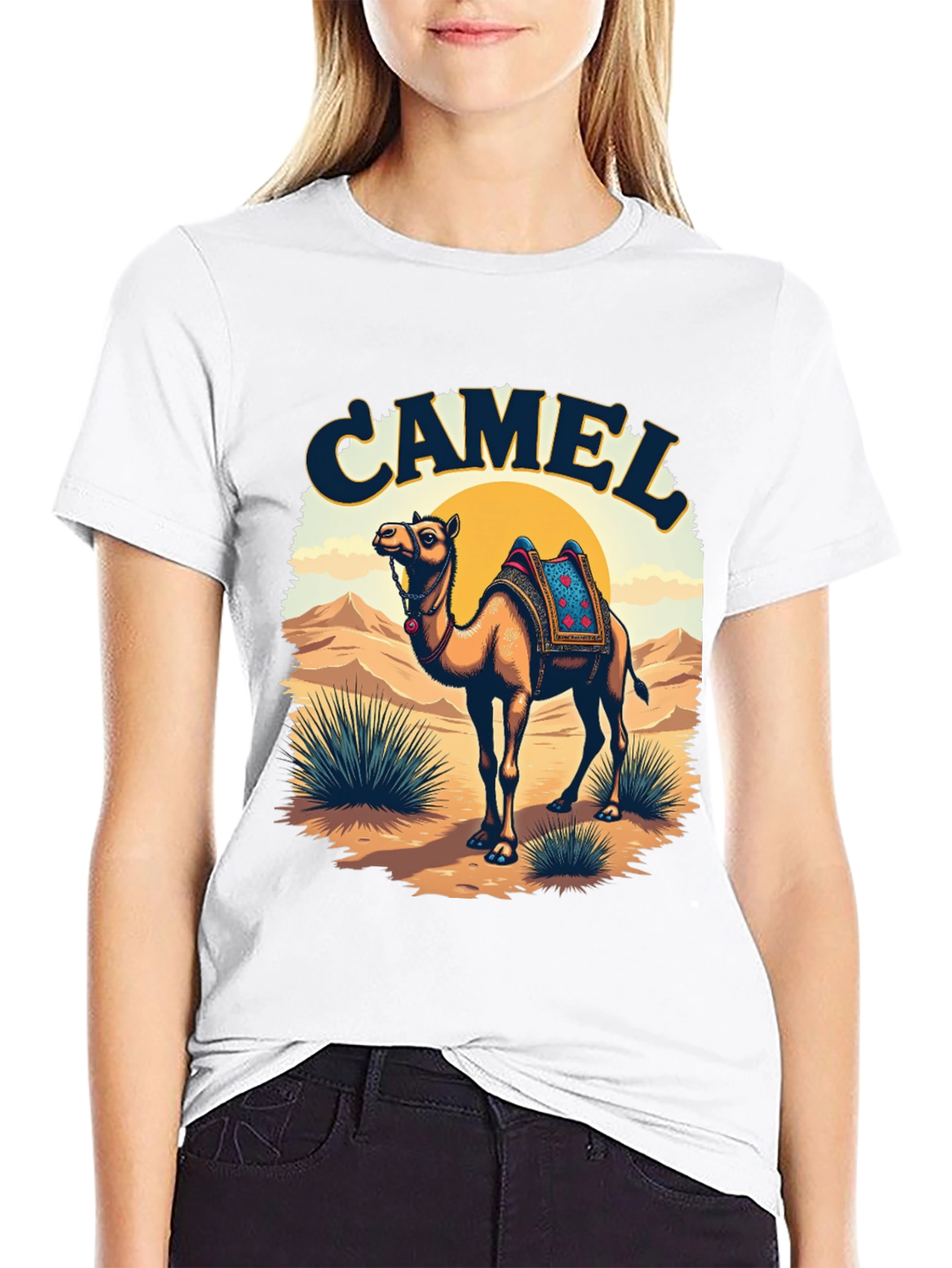 Camel Desert Scene Graphic Tee