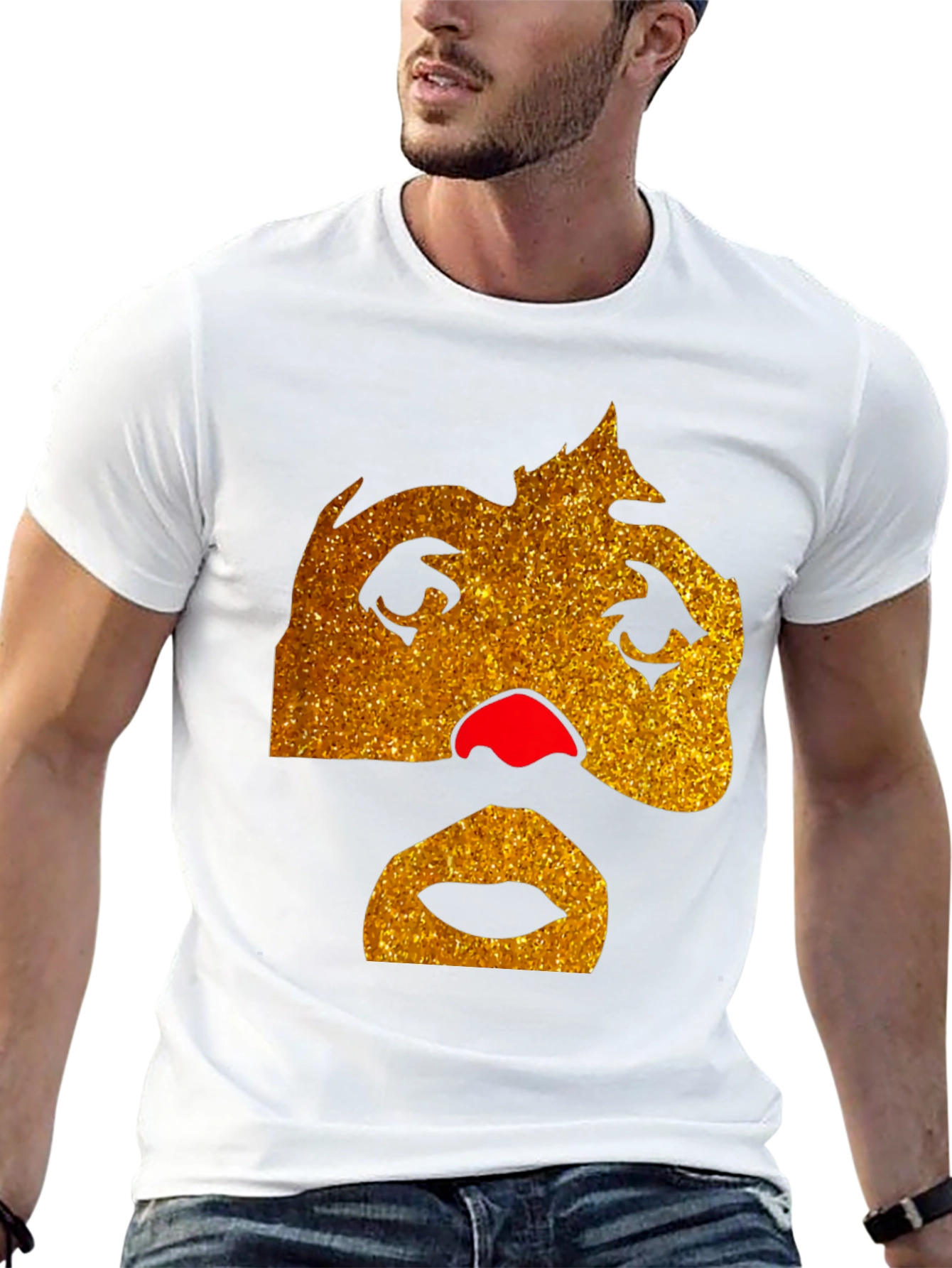 Funny Glitter Face Graphic Tee - Black