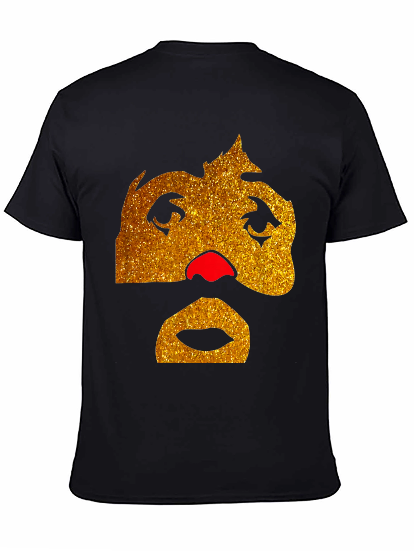 Funny Glitter Face Graphic Tee - Black