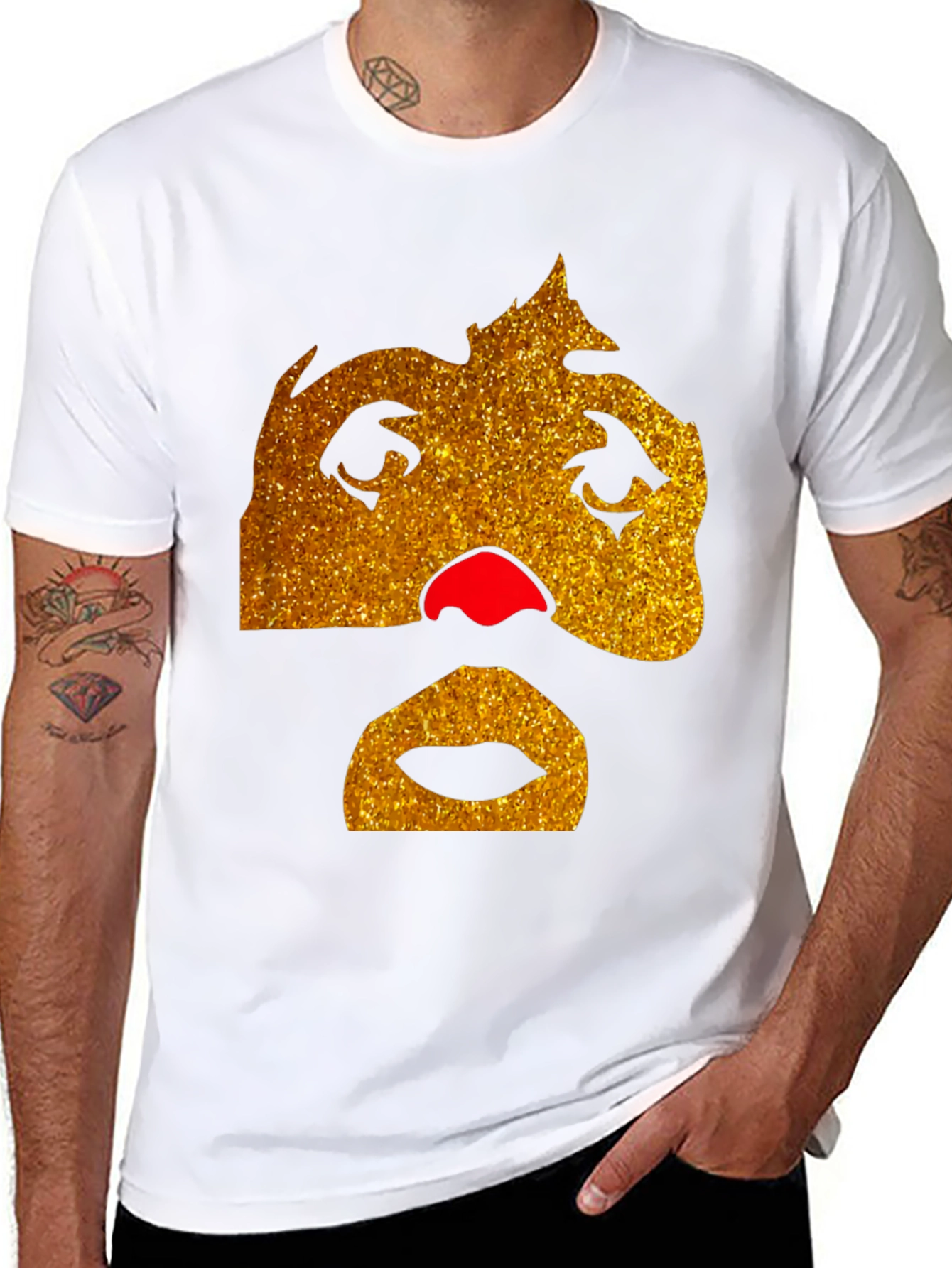 Funny Glitter Face Graphic Tee - Black