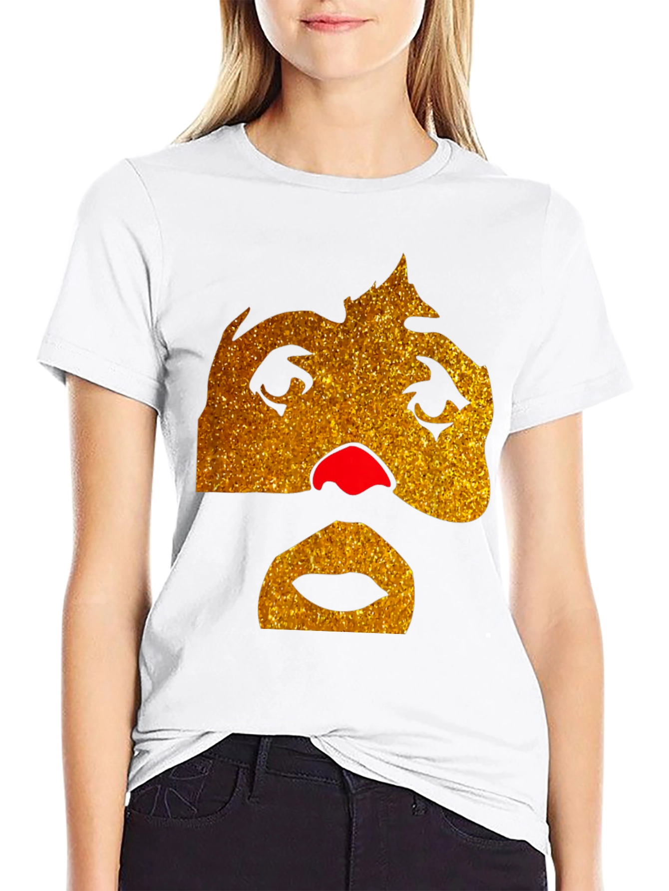 Funny Glitter Face Graphic Tee - Black