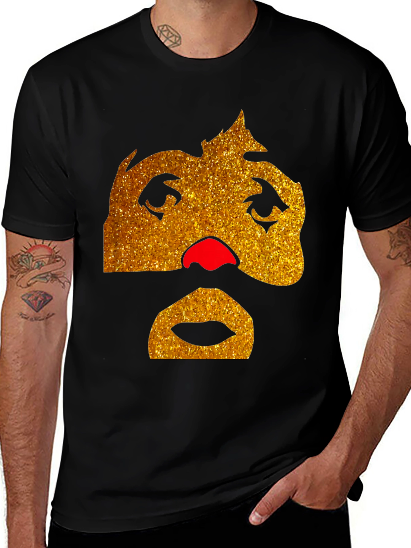 Funny Glitter Face Graphic Tee - Black