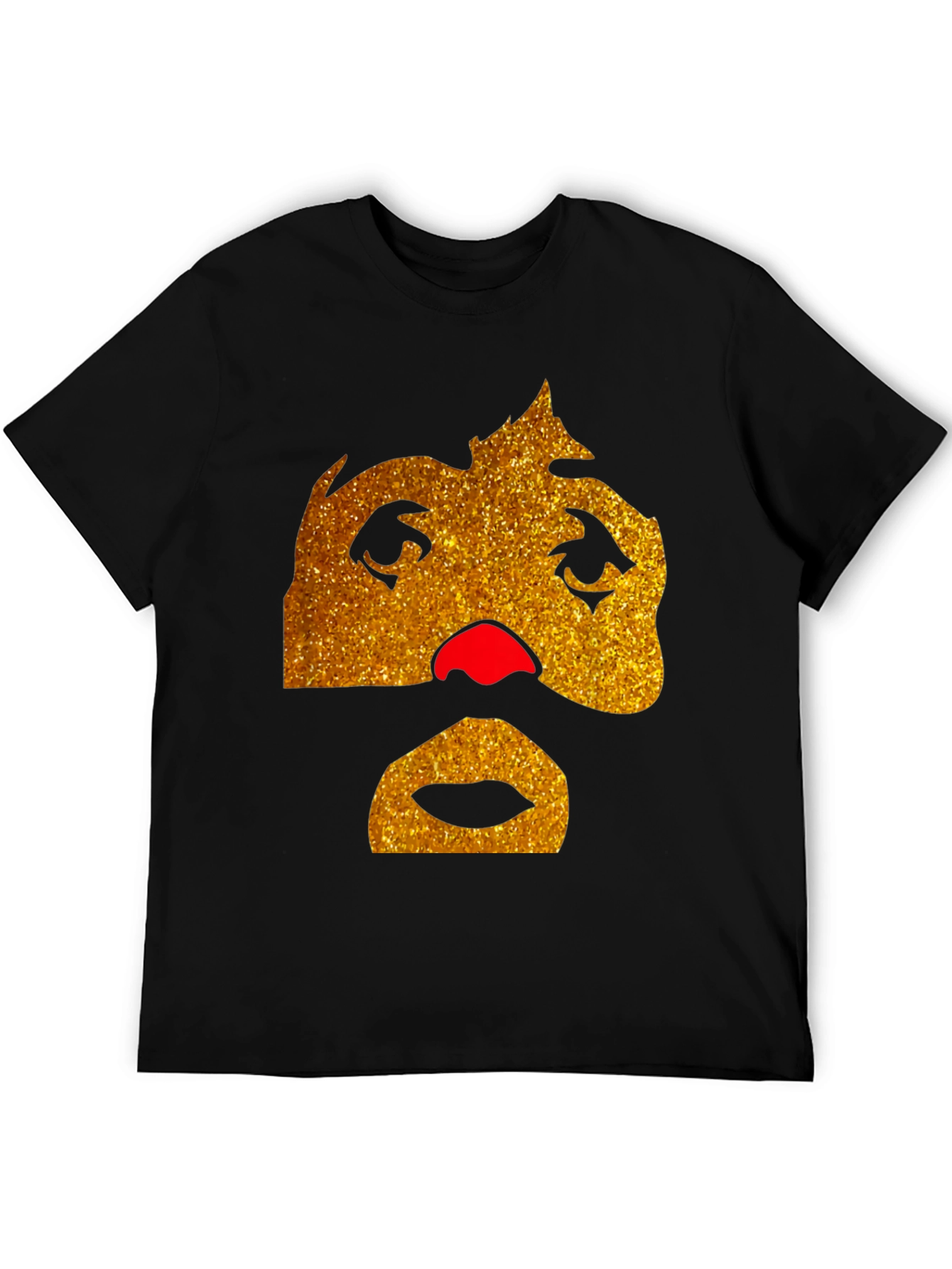 Funny Glitter Face Graphic Tee - Black