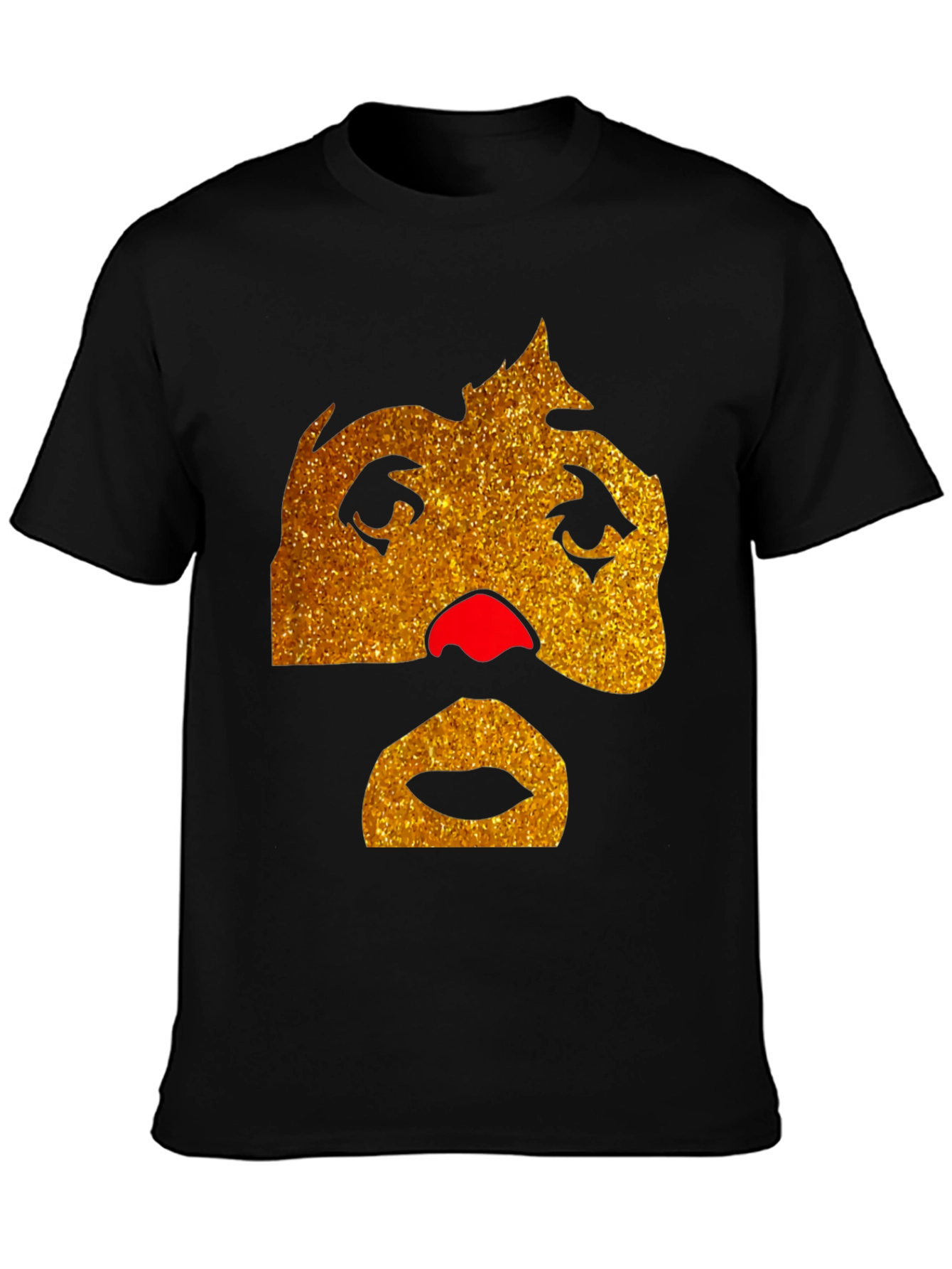 Funny Glitter Face Graphic Tee - Black