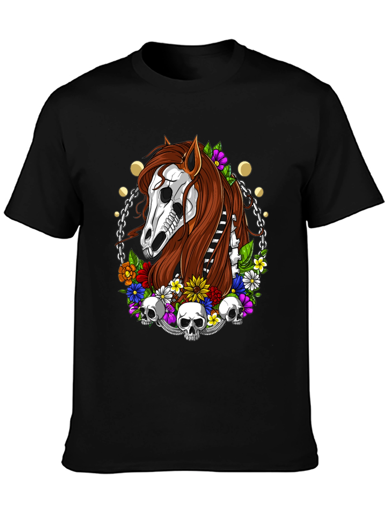 Floral Horse Skeleton Graphic T-Shirt - Black