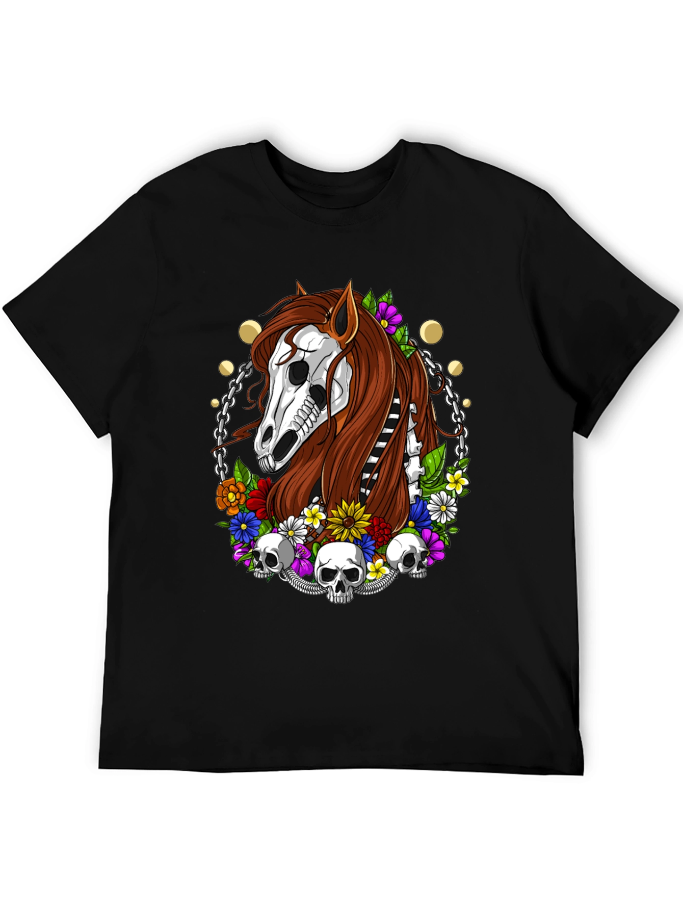 Floral Horse Skeleton Graphic T-Shirt - Black
