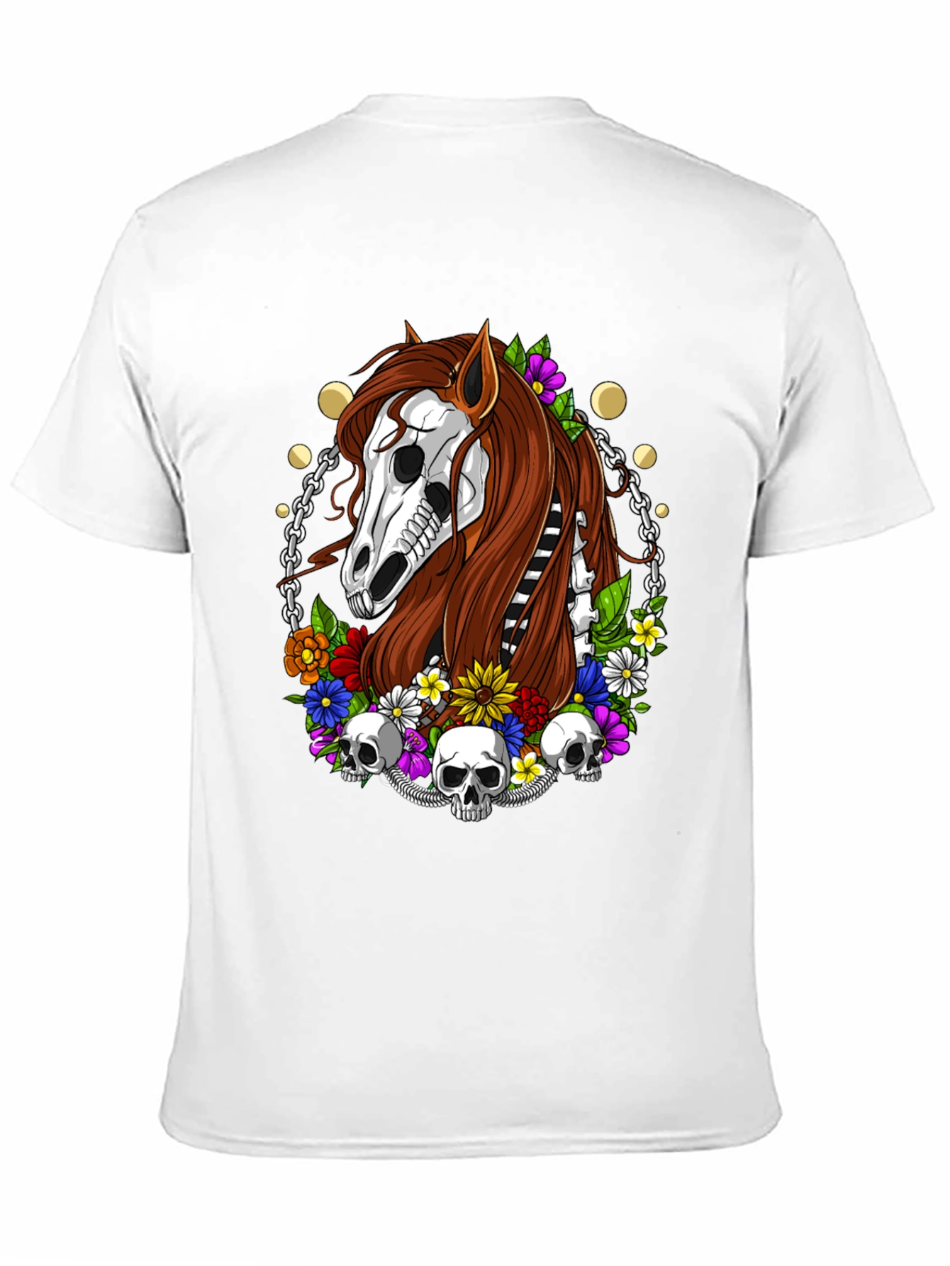 Floral Horse Skeleton Graphic T-Shirt - Black