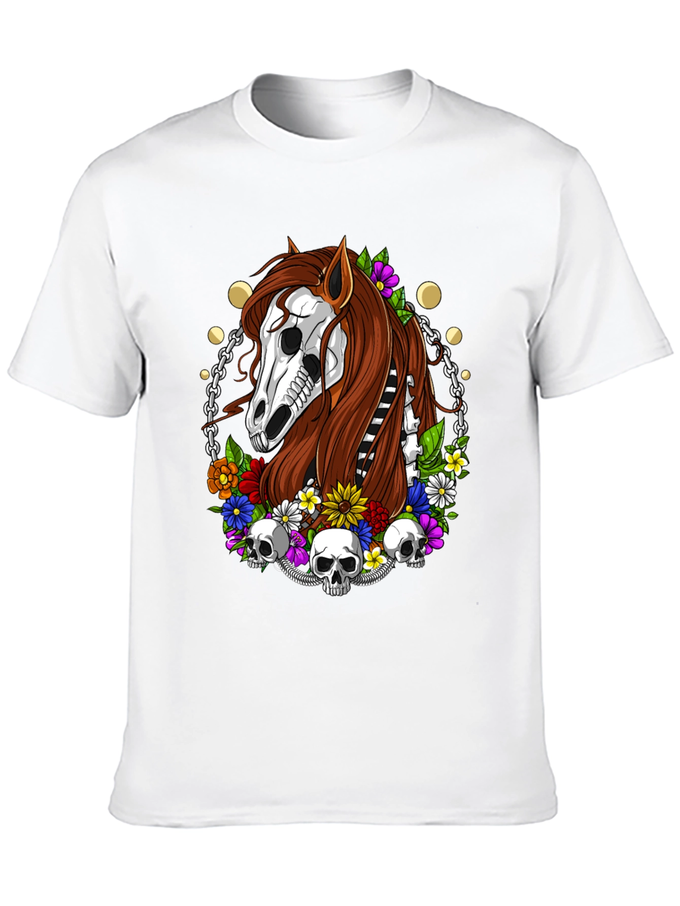 Floral Horse Skeleton Graphic T-Shirt - Black