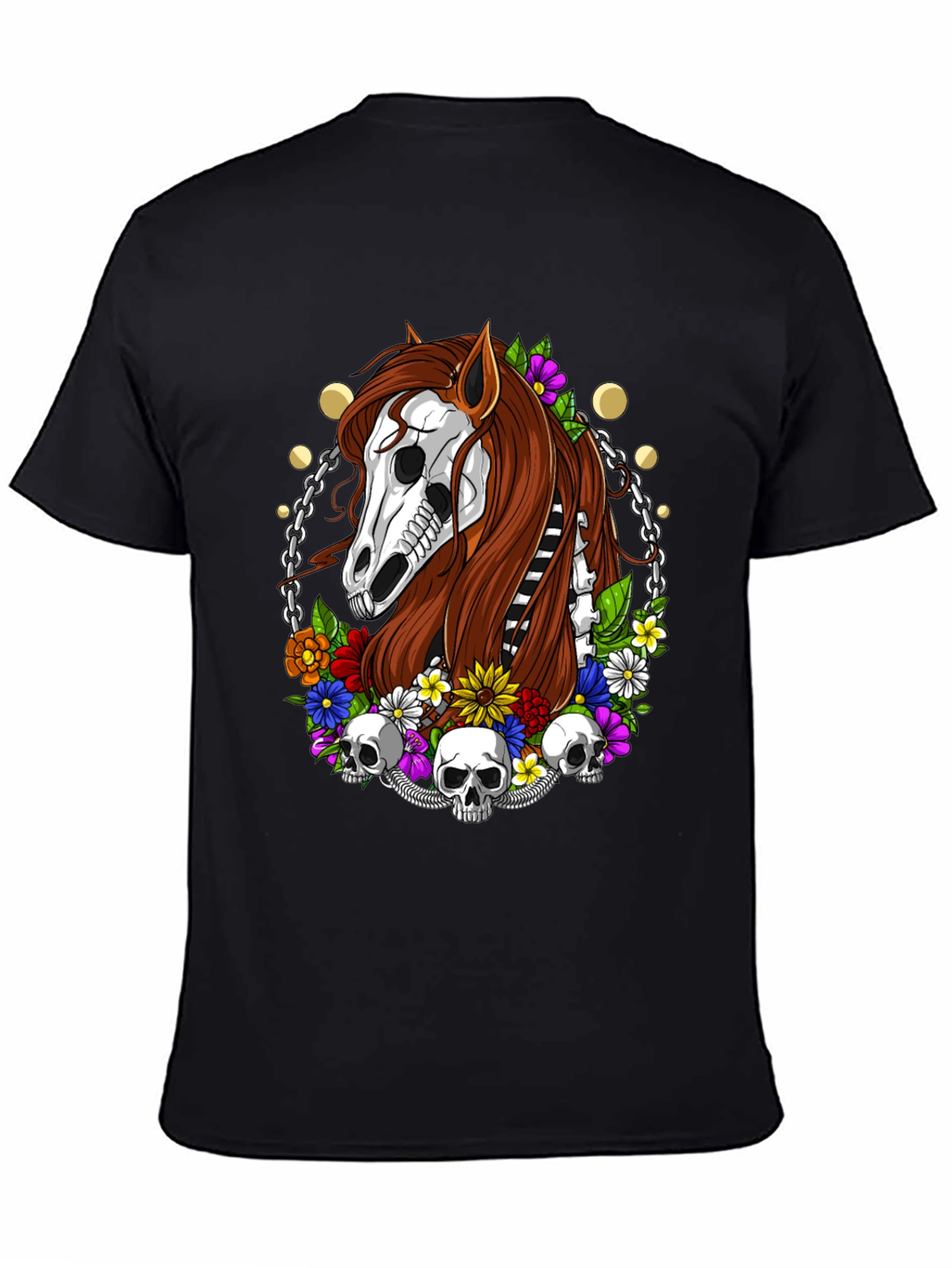 Floral Horse Skeleton Graphic T-Shirt - Black