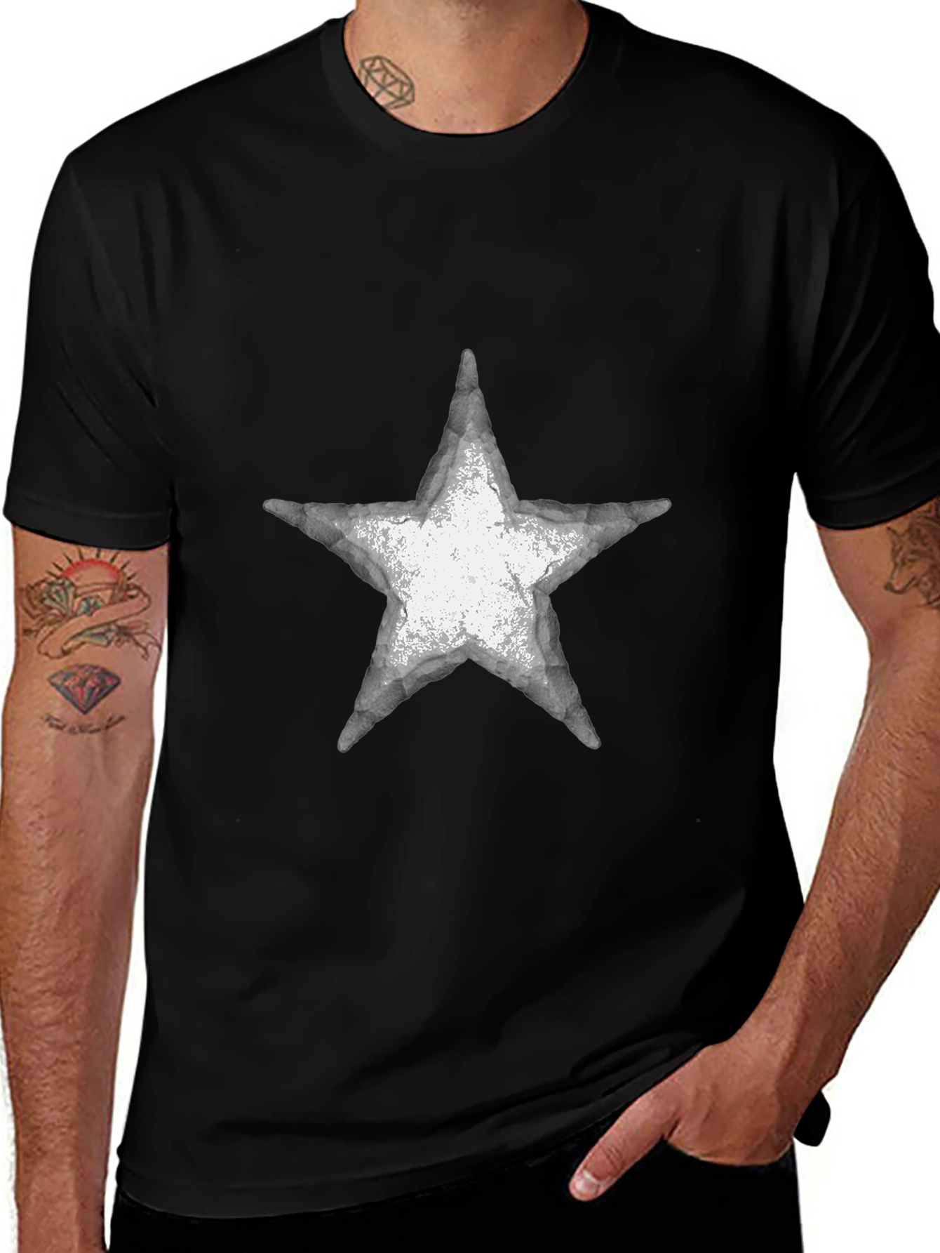 Distressed Star Graphic Tee - Casual Black T-Shirt