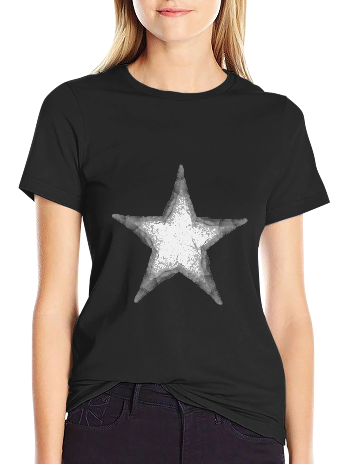 Distressed Star Graphic Tee - Casual Black T-Shirt