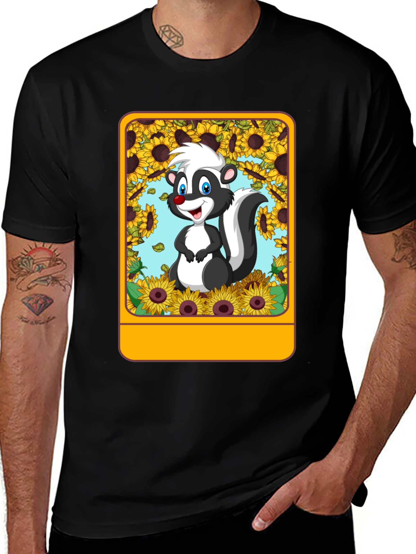 Skunk & Sunflower Graphic Tee - Unisex Black T-Shirt