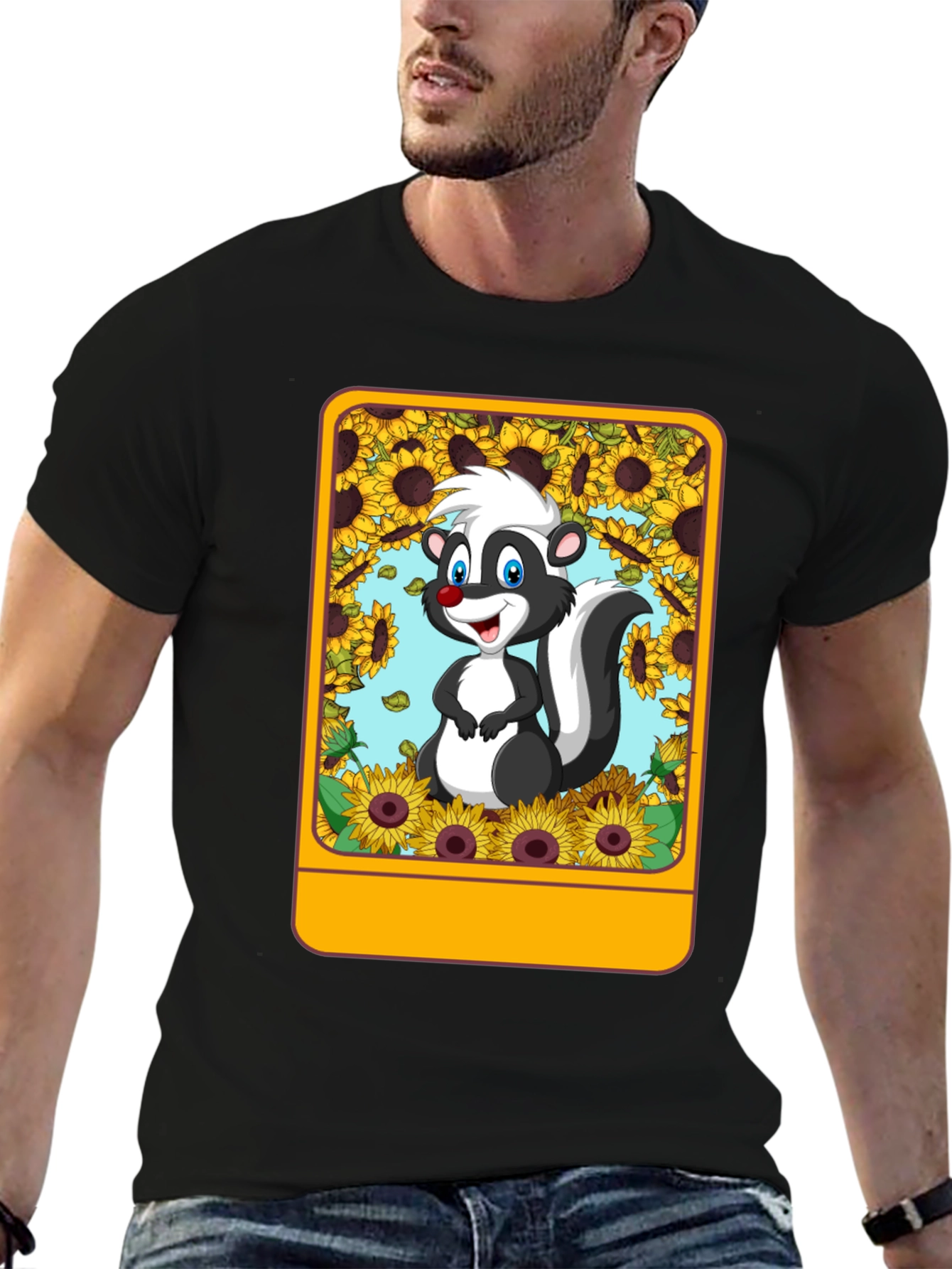 Skunk & Sunflower Graphic Tee - Unisex Black T-Shirt
