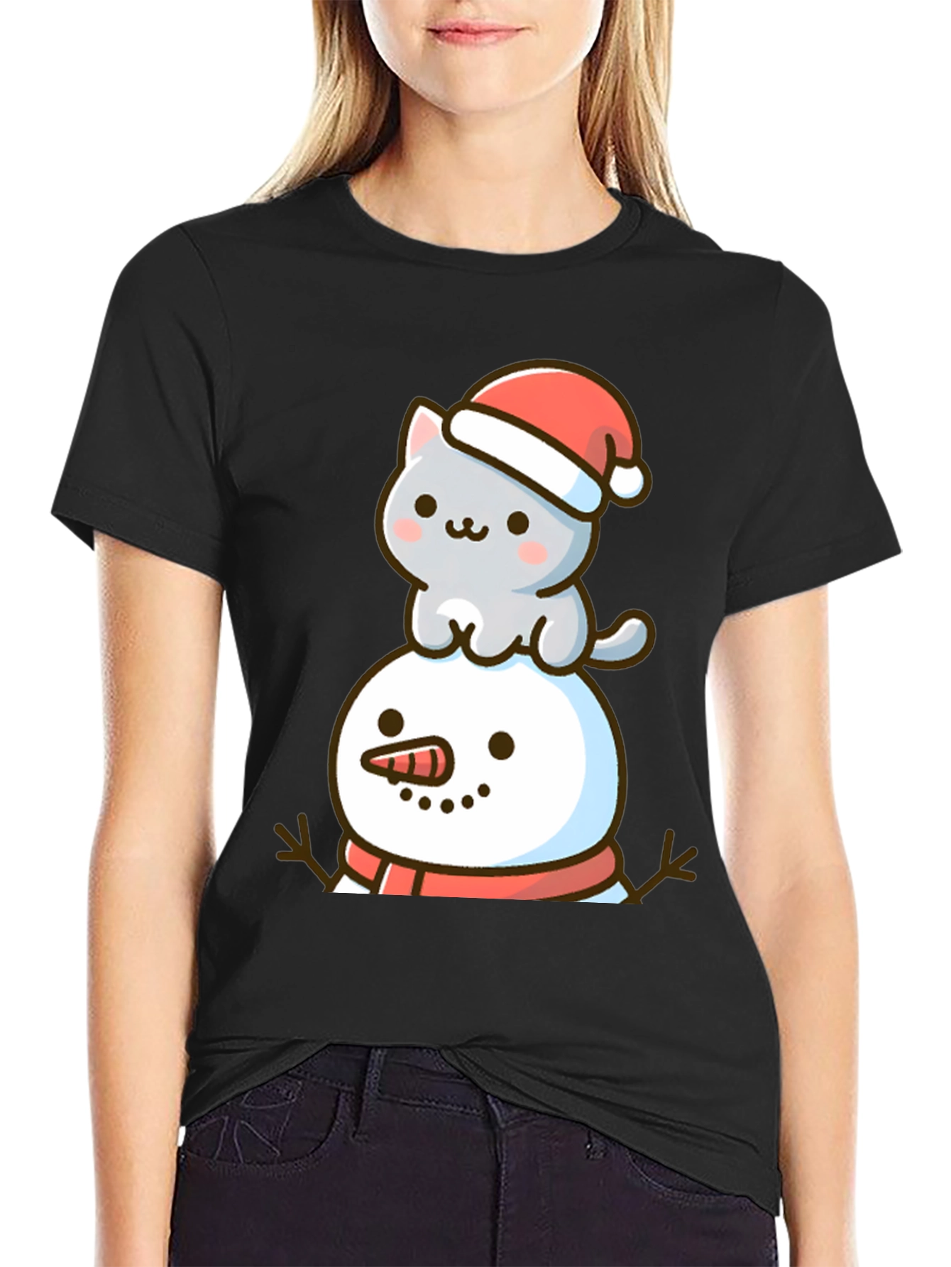 Cute Cat Snowman Christmas T-Shirt