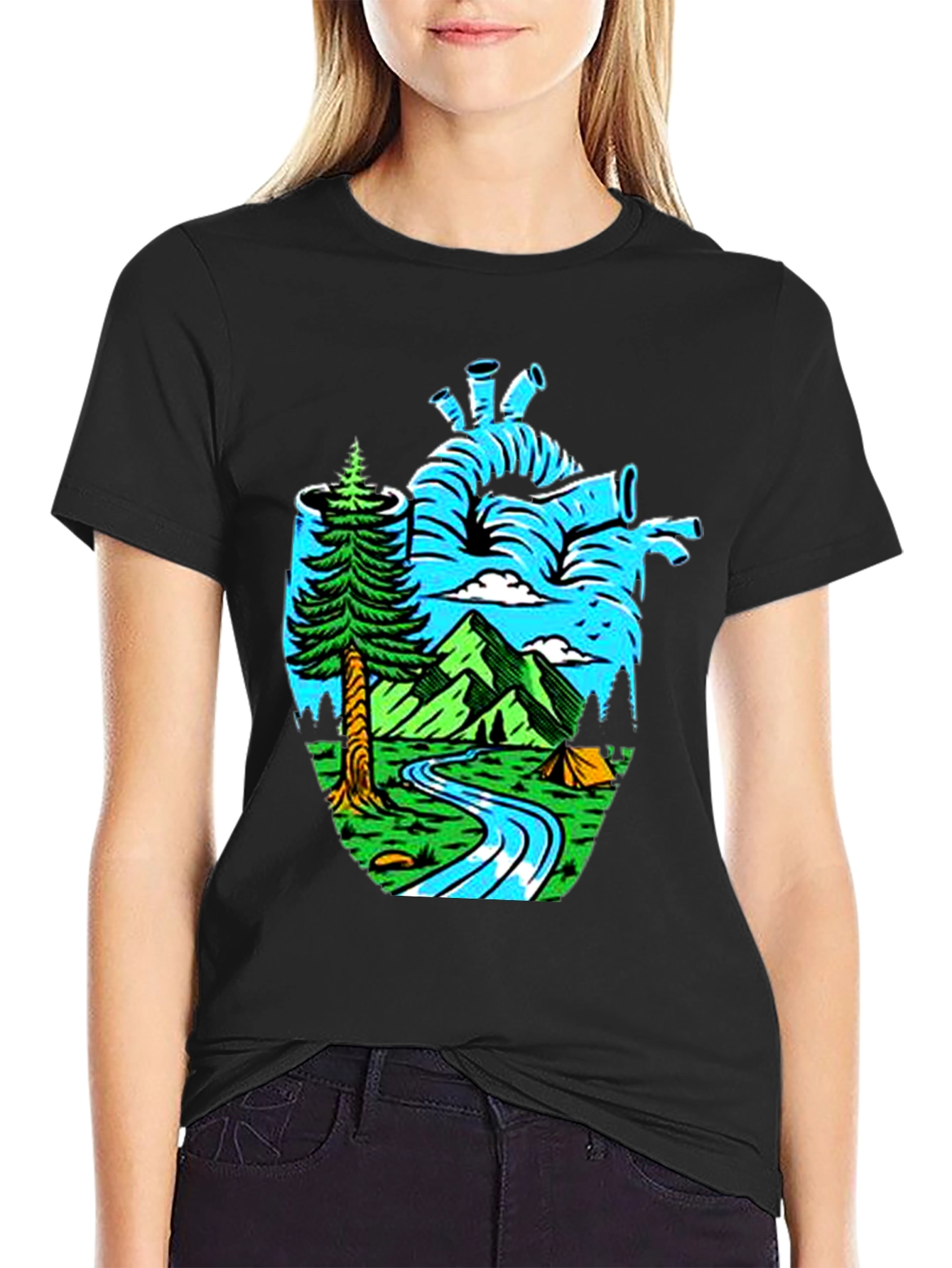 Nature Heart Graphic Tee - Black
