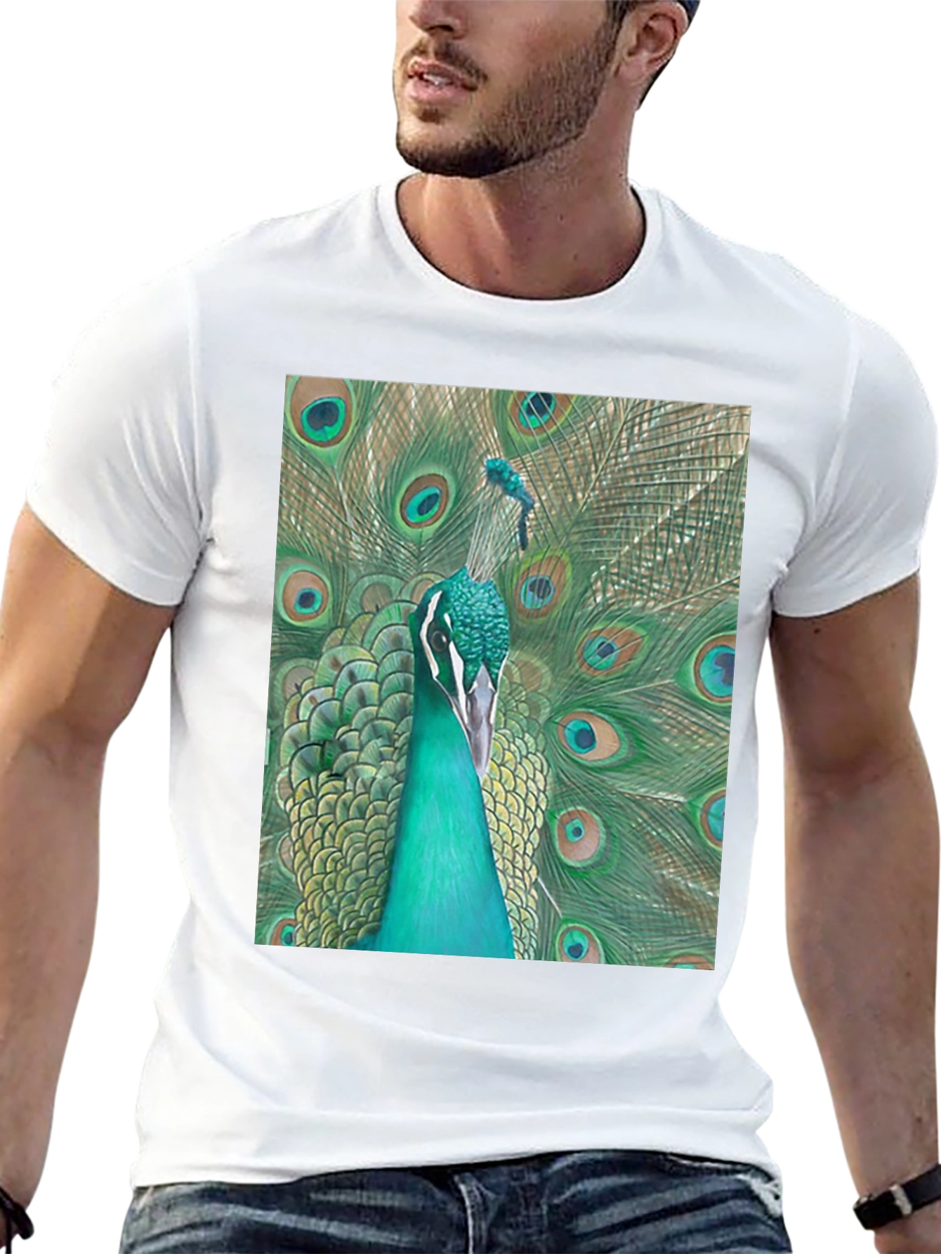 Peacock Graphic Tee - Stylish Mens Black T-Shirt