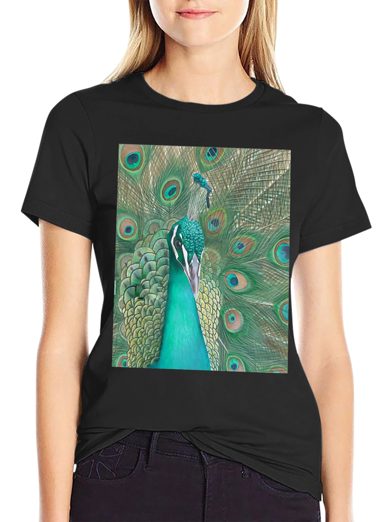 Peacock Graphic Tee - Stylish Mens Black T-Shirt