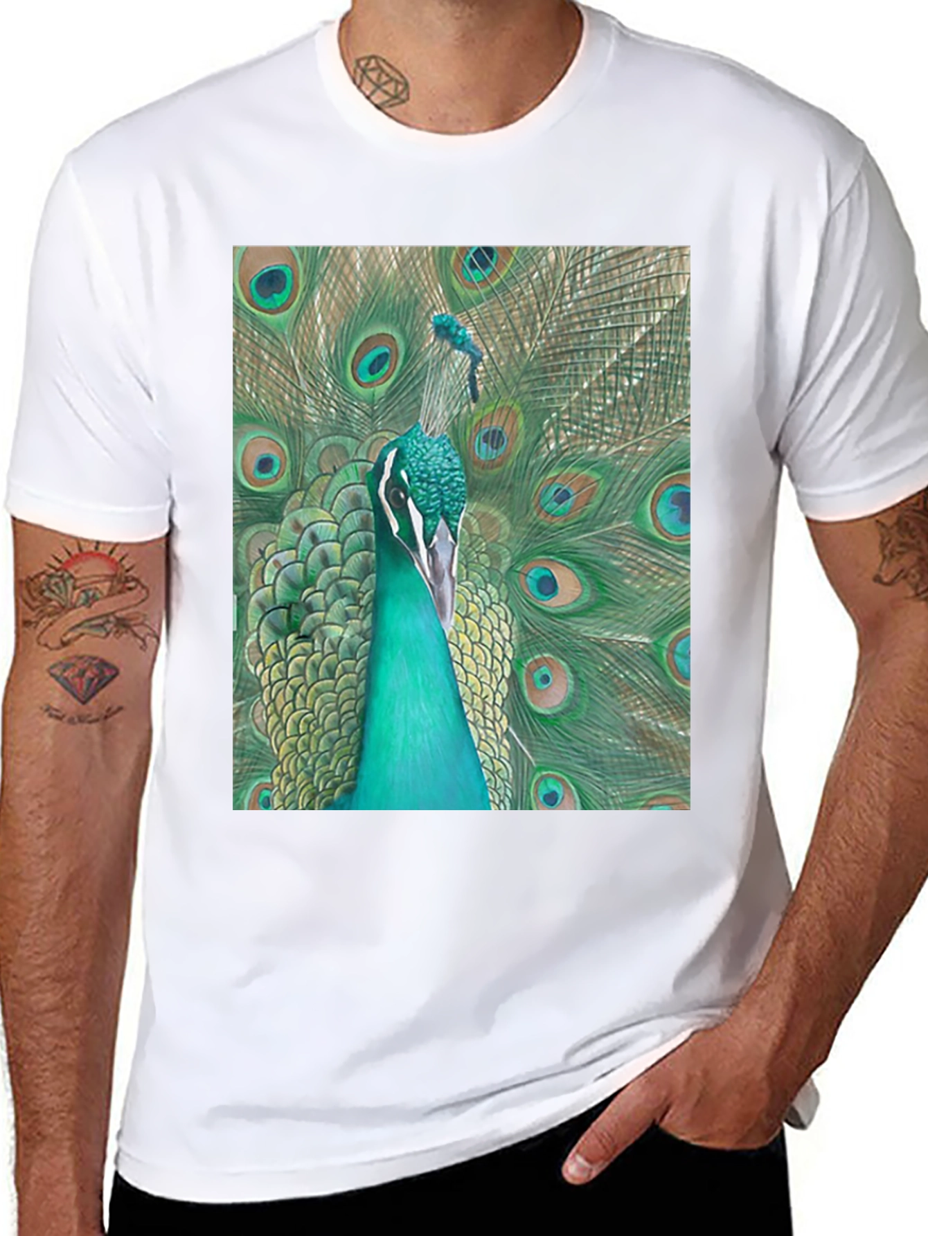 Peacock Graphic Tee - Stylish Mens Black T-Shirt