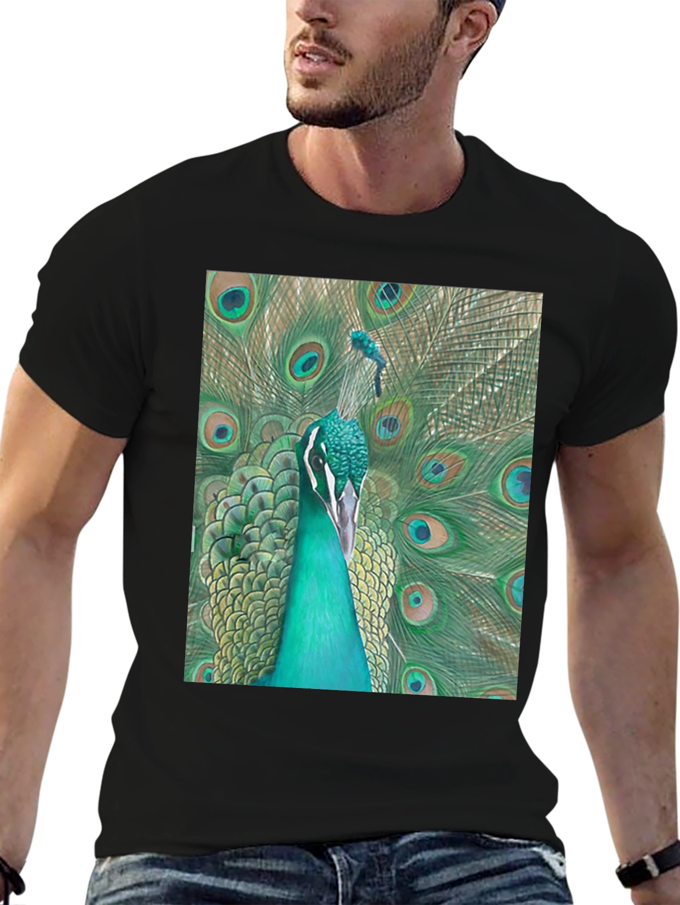 Peacock Graphic Tee - Stylish Mens Black T-Shirt