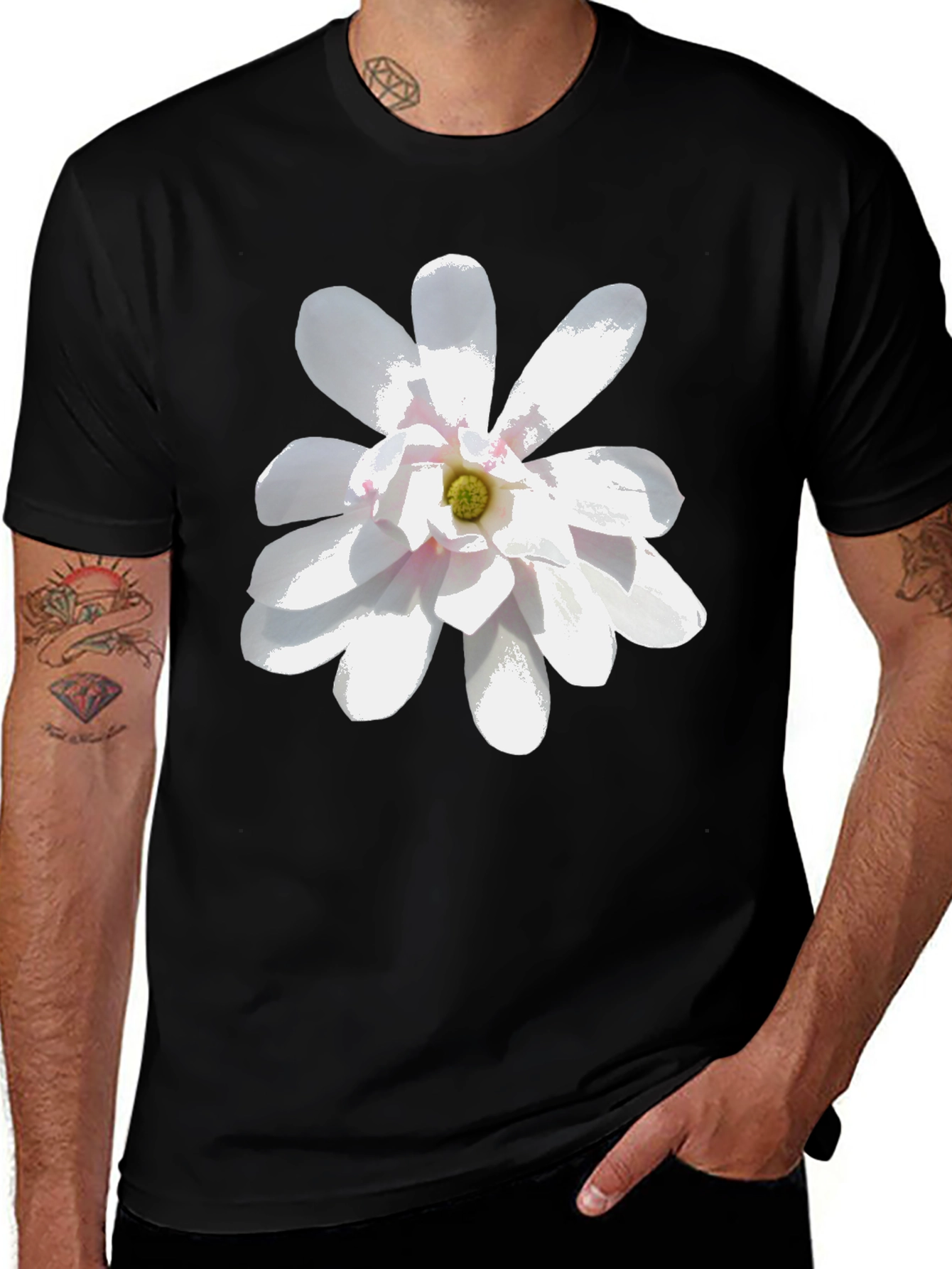 Floral Graphic Tee - Stylish Black T-Shirt