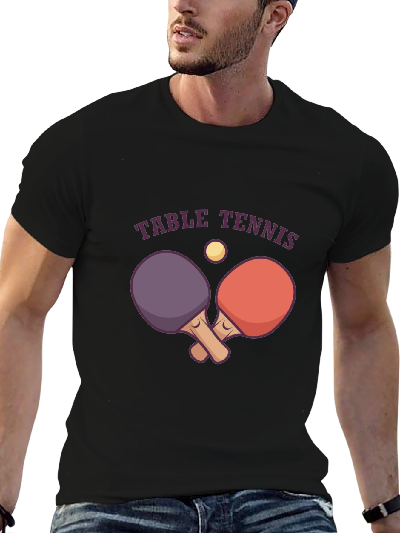 Table Tennis Graphic Tee - Black Cotton T-Shirt