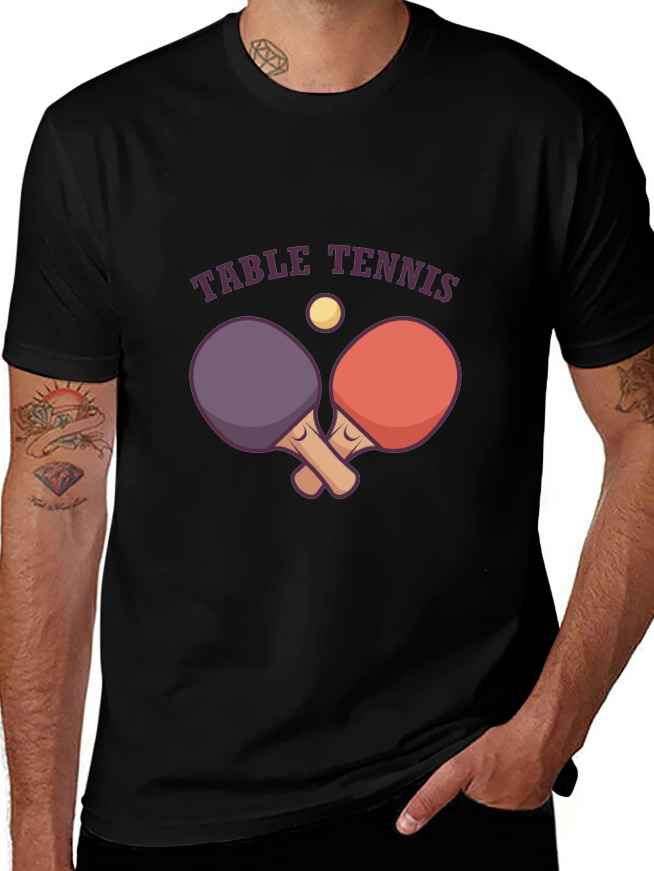 Table Tennis Graphic Tee - Black Cotton T-Shirt