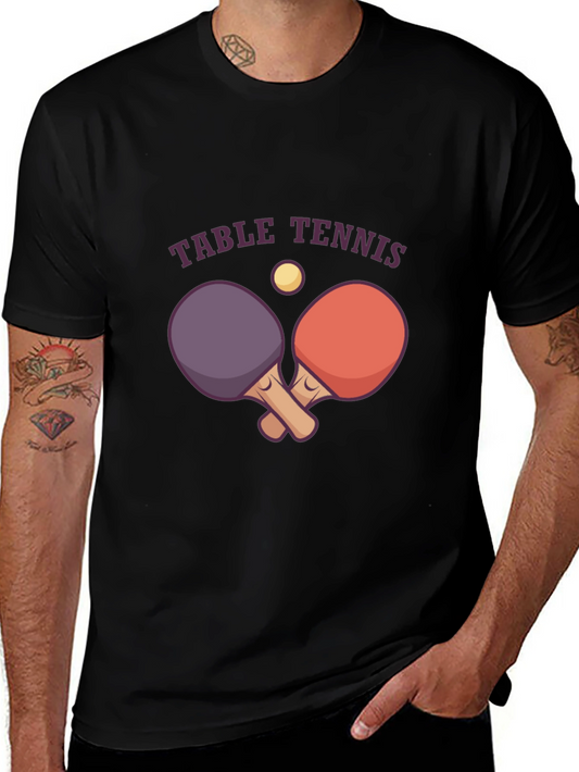 Table Tennis Graphic Tee - Black Cotton T-Shirt
