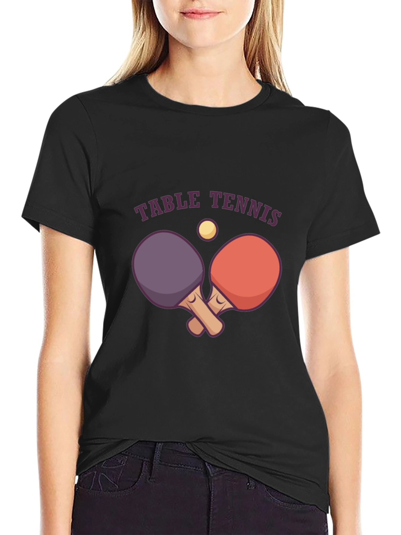 Table Tennis Graphic Tee - Black Cotton T-Shirt