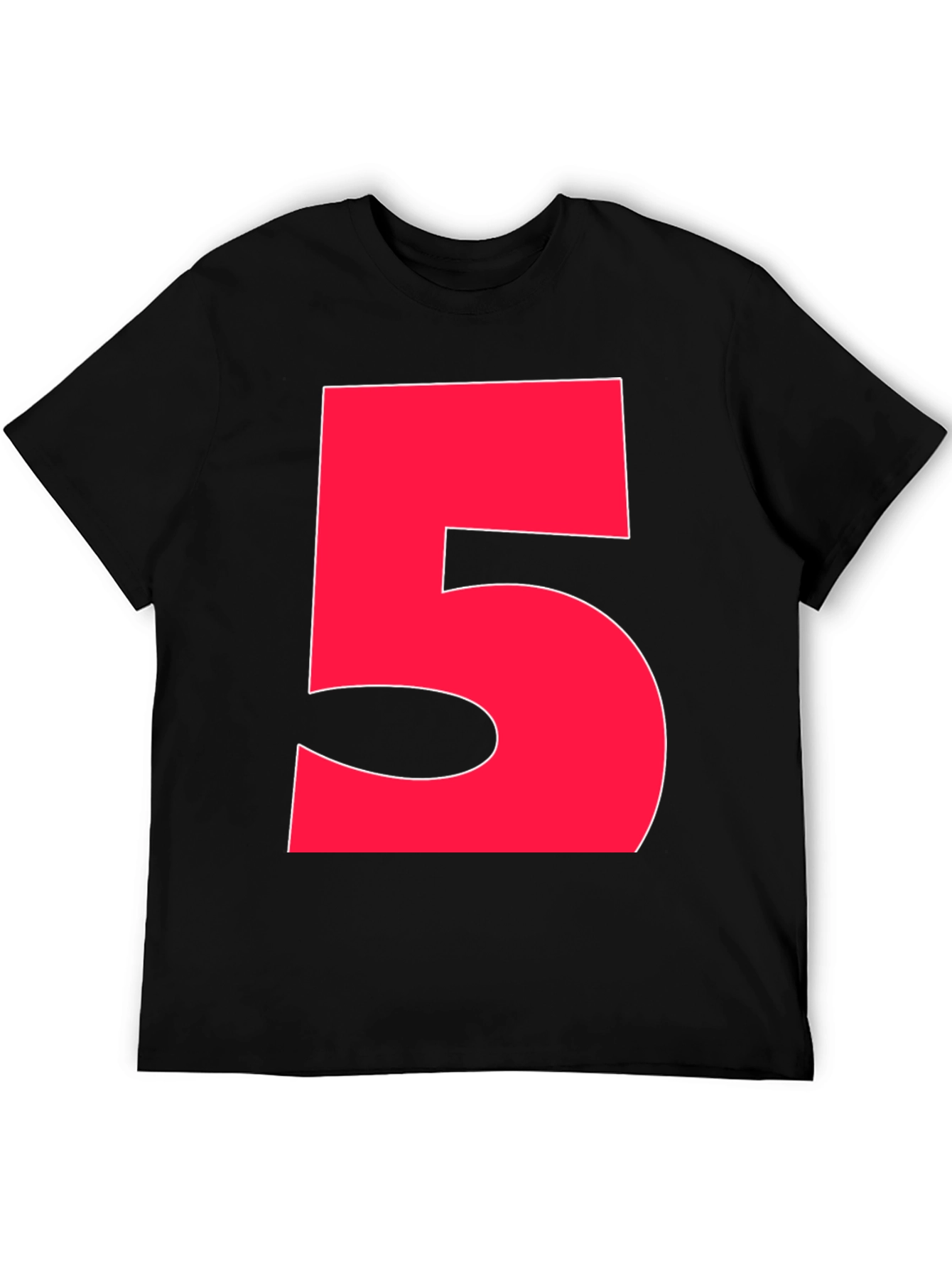 Bold Red Number 5 Graphic Tee - Black