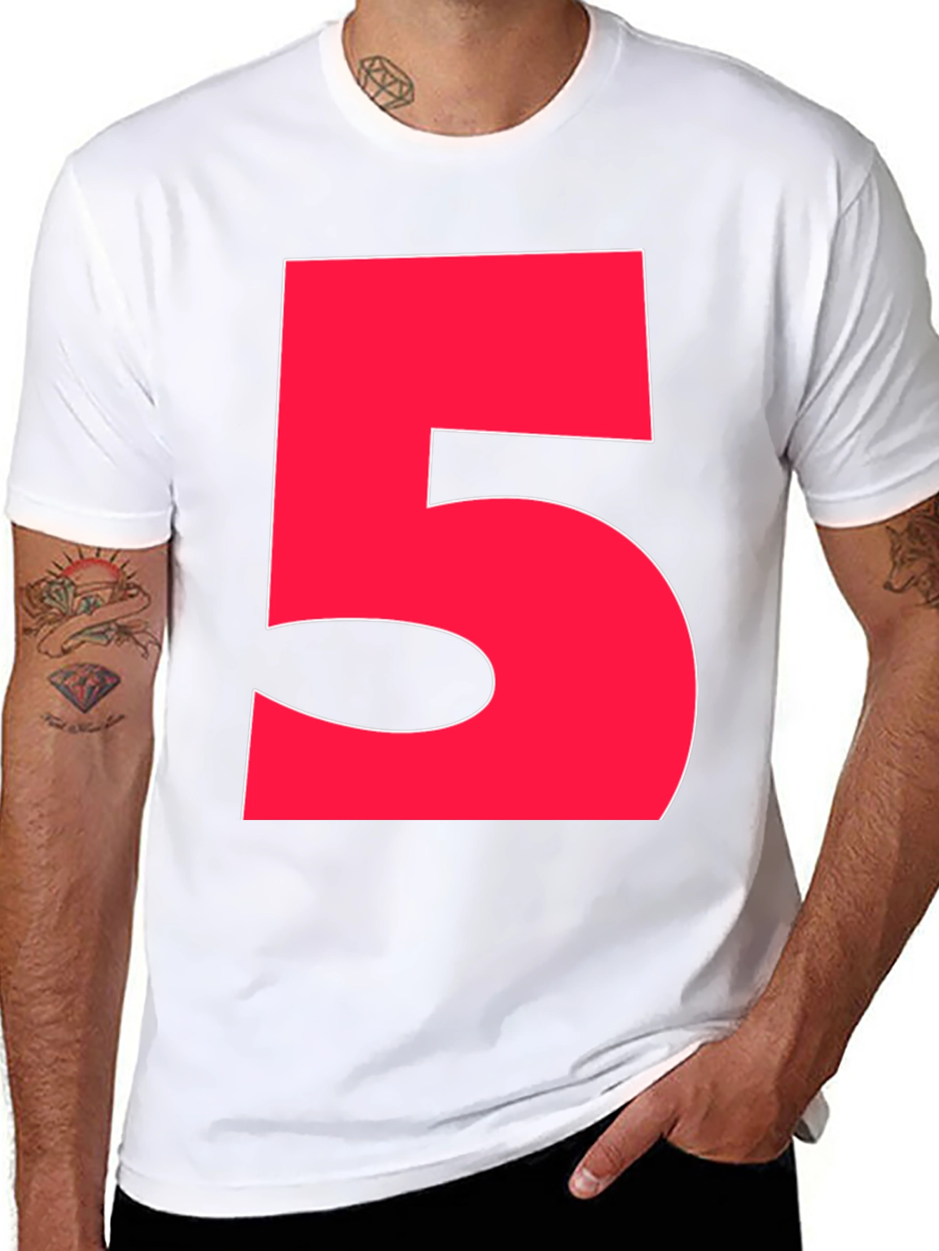 Bold Red Number 5 Graphic Tee - Black