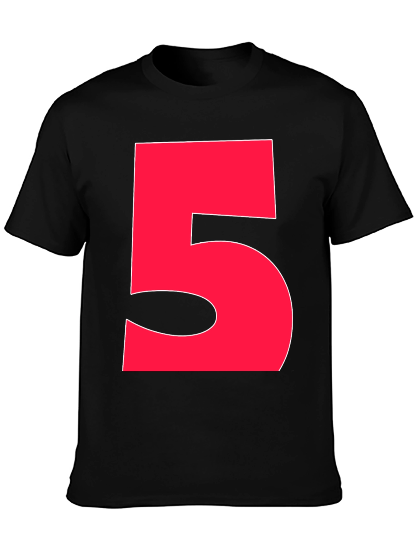 Bold Red Number 5 Graphic Tee - Black