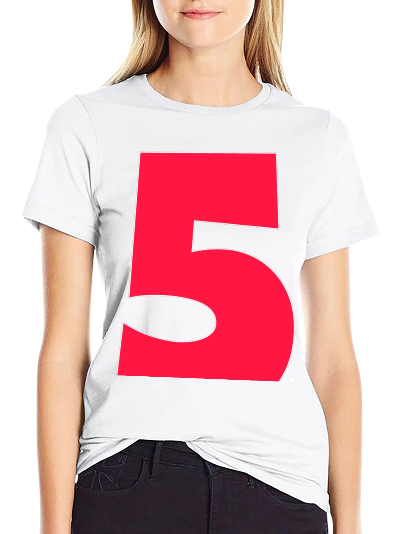 Bold Red Number 5 Graphic Tee - Black