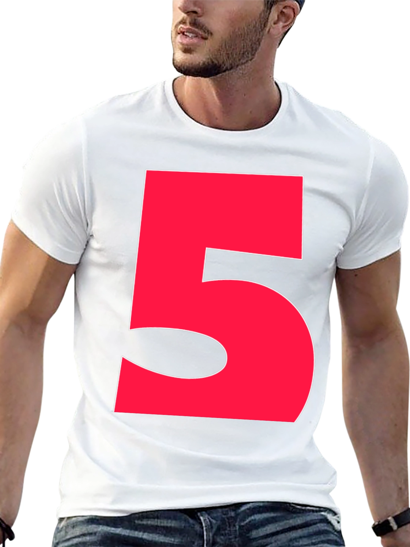 Bold Red Number 5 Graphic Tee - Black