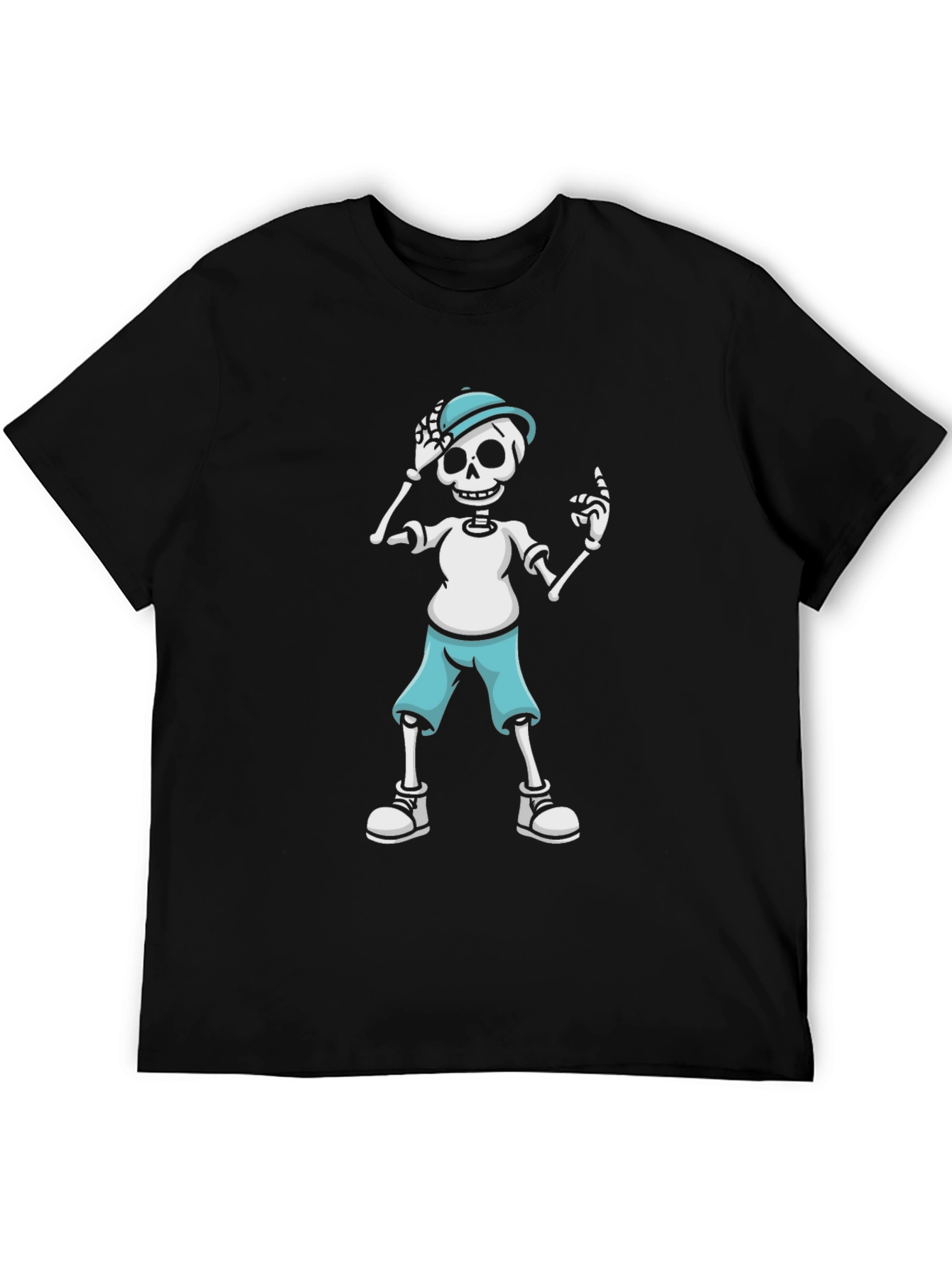 Skeleton Cartoon Graphic Print Black T-Shirt
