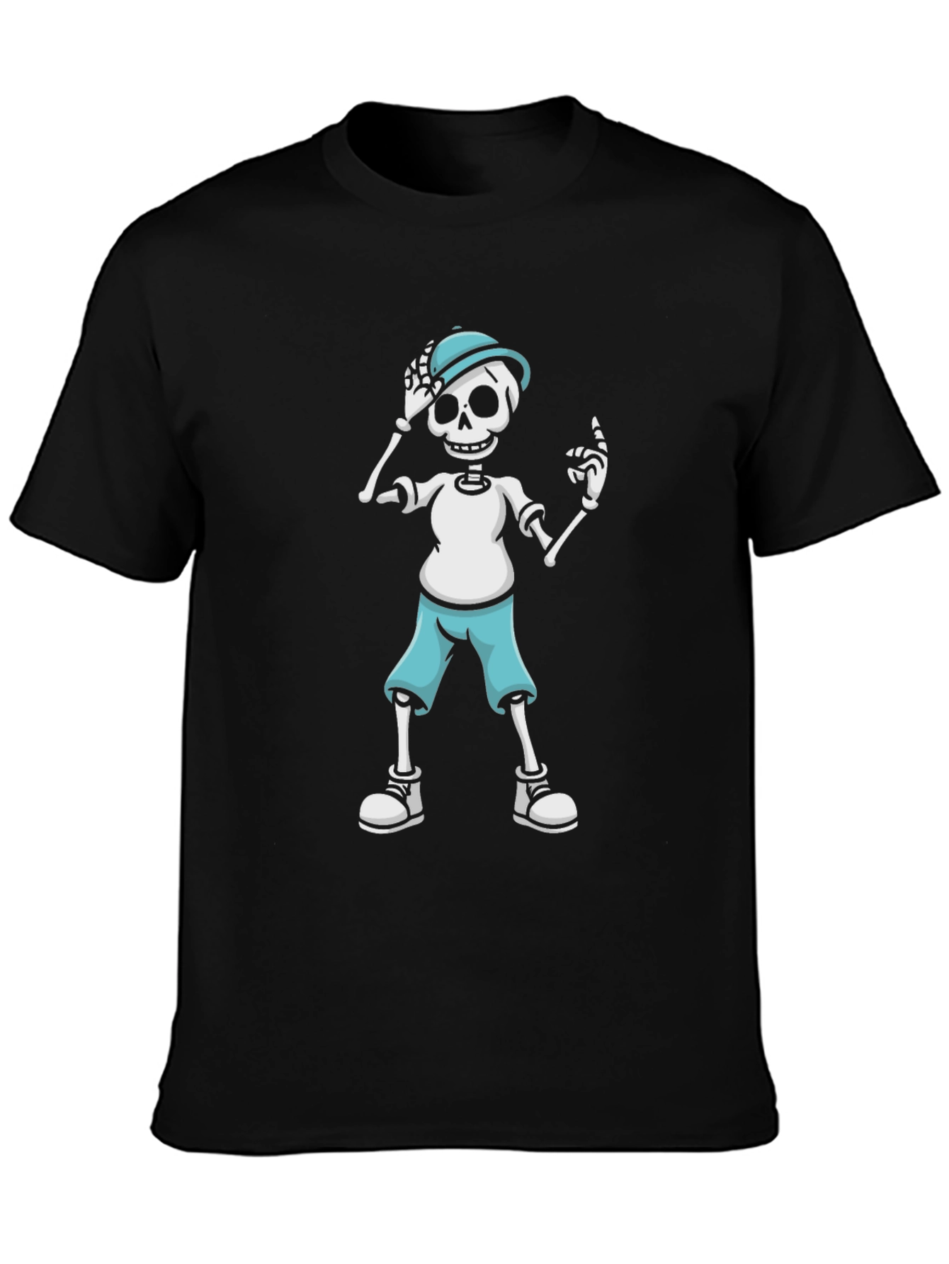Skeleton Cartoon Graphic Print Black T-Shirt