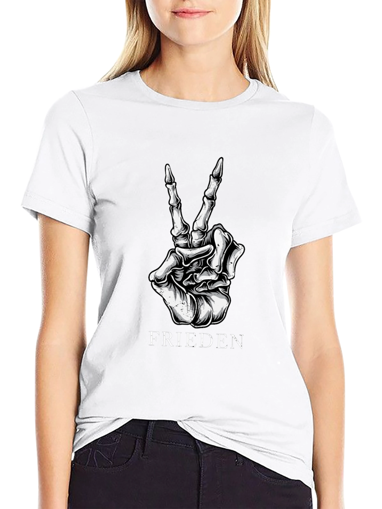 Frieden Peace Skeleton Hand Black Graphic T-Shirt
