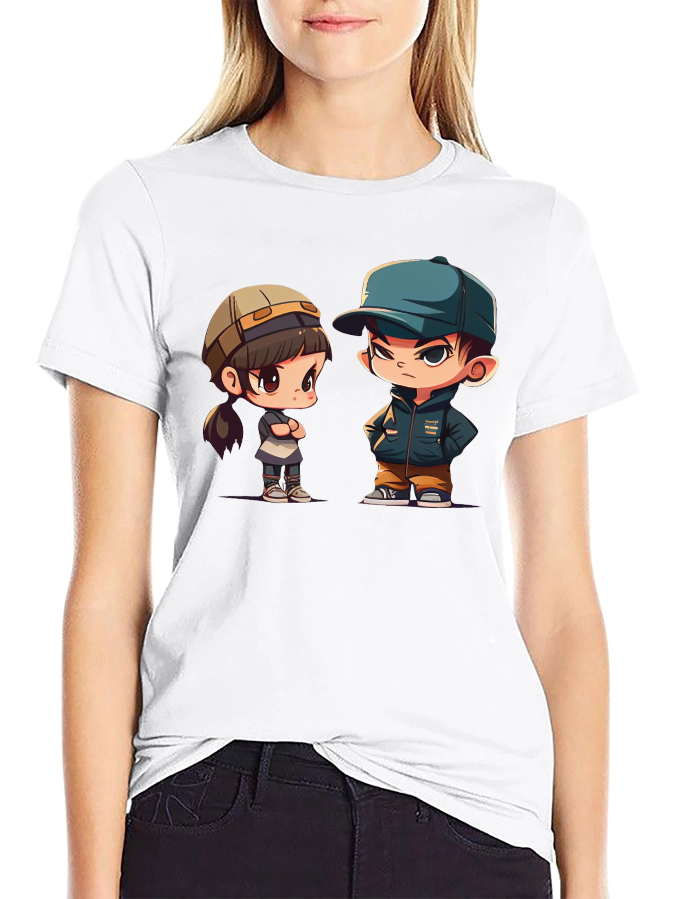 Cute Cartoon Couple Graphic T-Shirt