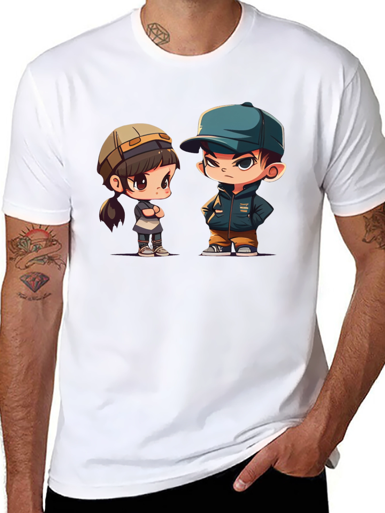 Cute Cartoon Couple Graphic T-Shirt