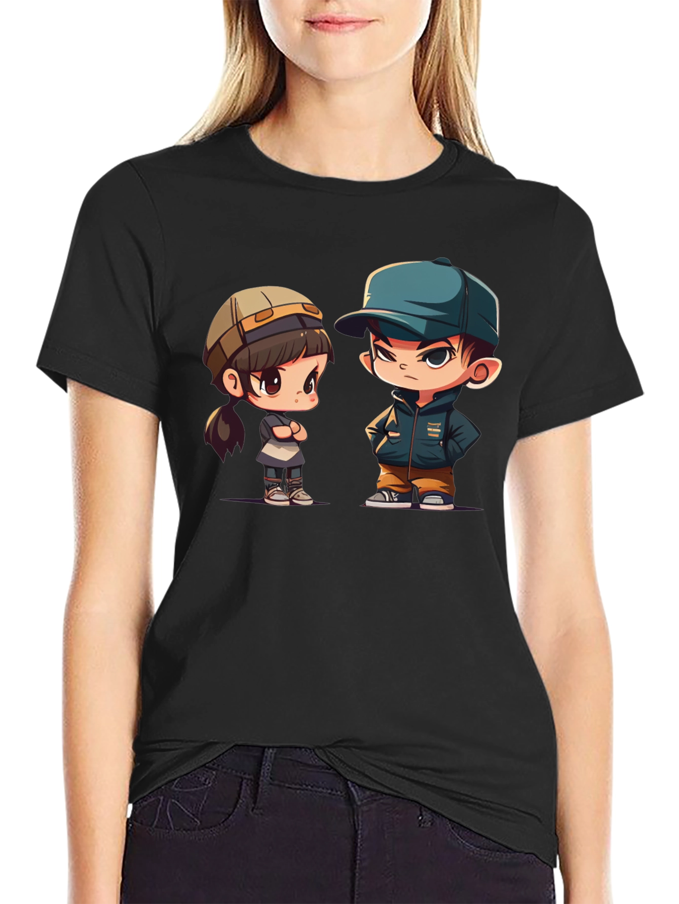 Cute Cartoon Couple Graphic T-Shirt