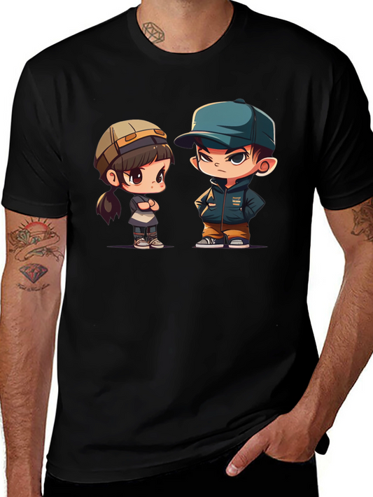 Cute Cartoon Couple Graphic T-Shirt